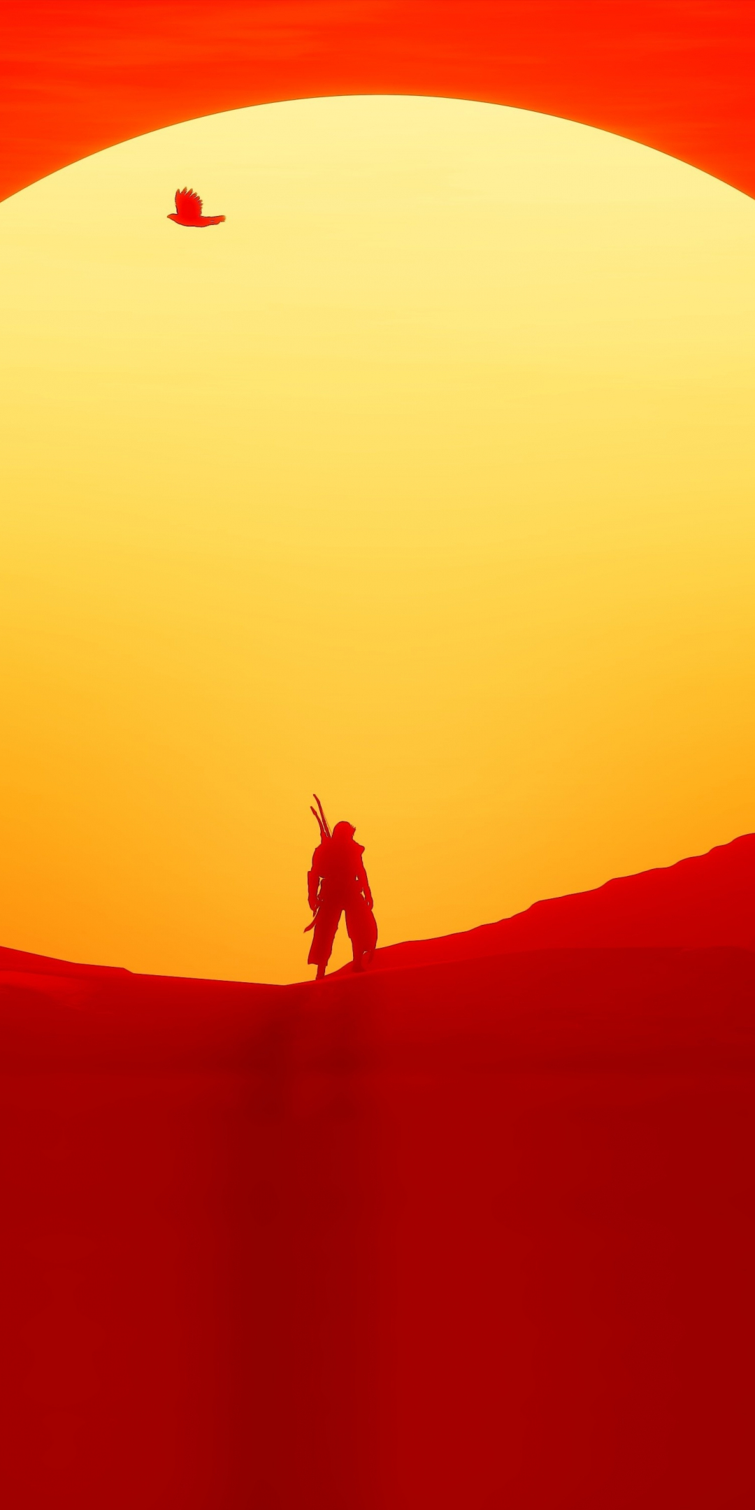 Sun, warrior, sunset, silhouette, Assassin's creed, 1080x2160 wallpaper