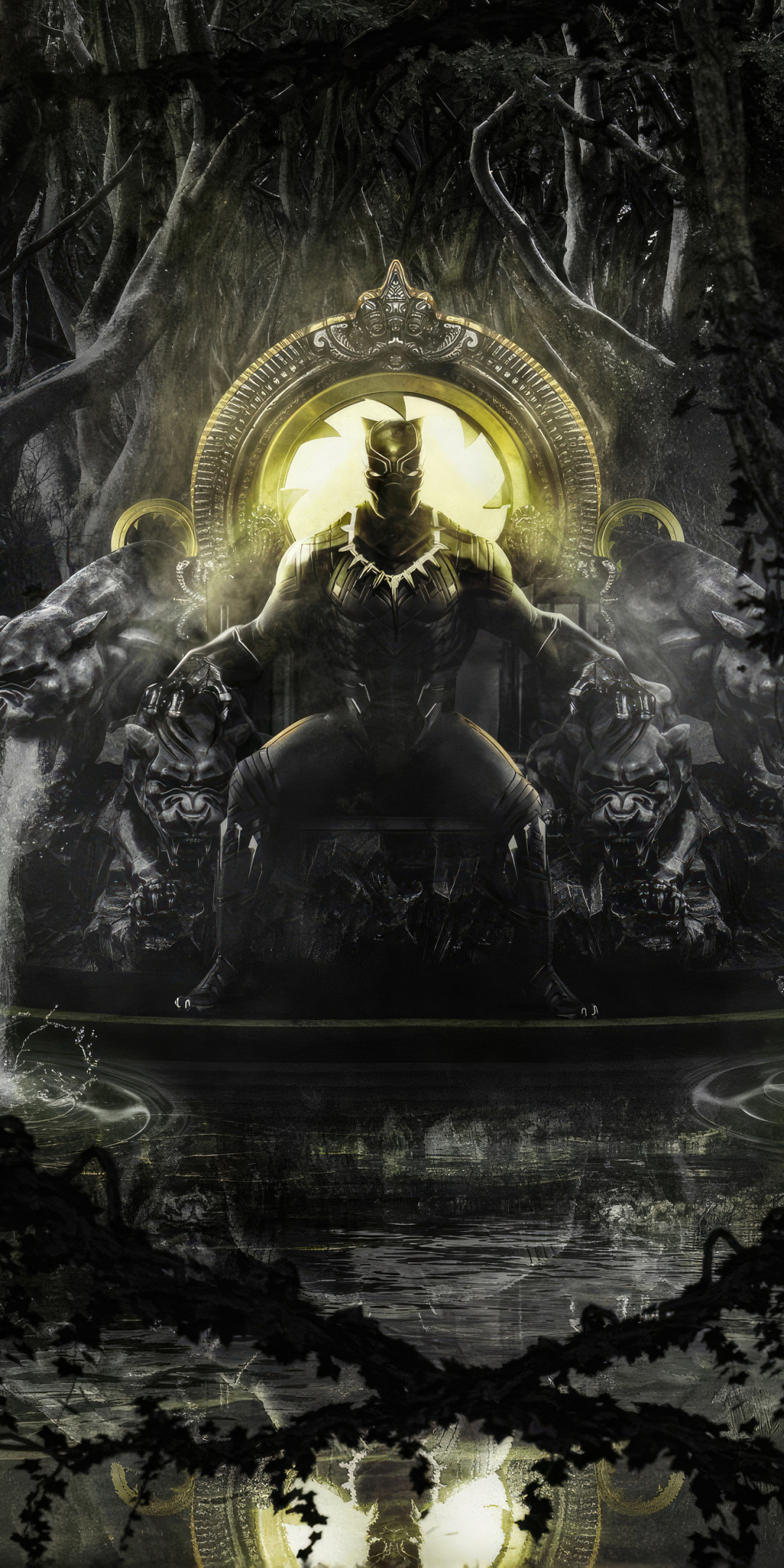Black Panther, king of Wakanda, dark throne, 1080x2160 wallpaper