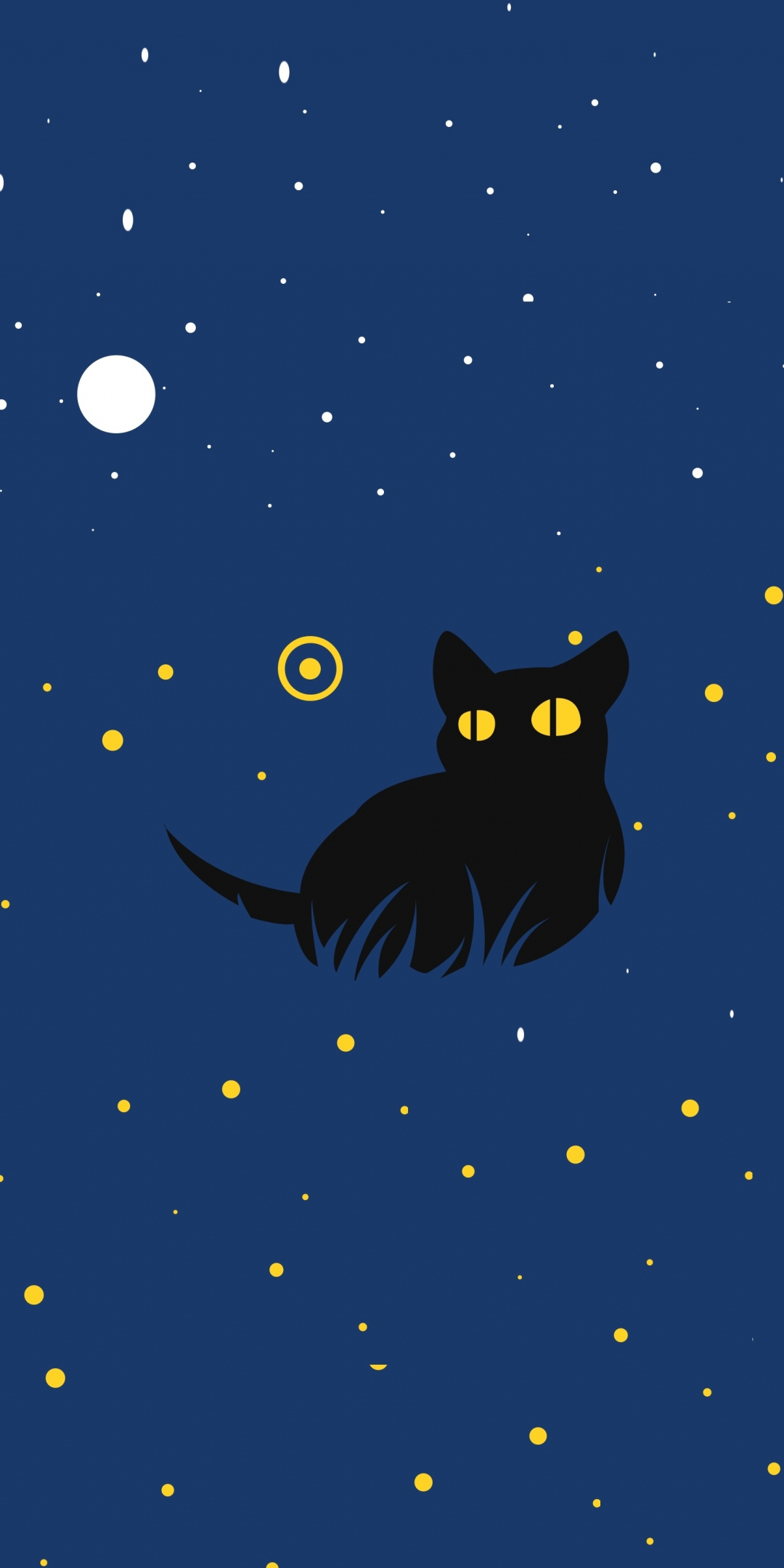 Cute, black cat, minimal art, 1080x2160 wallpaper