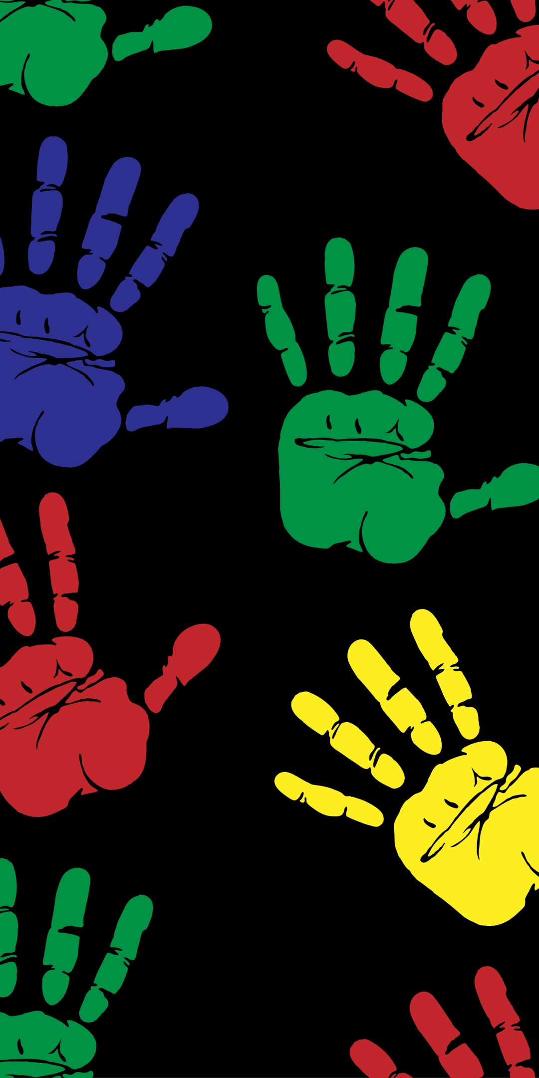 Hands, print, colorful, abstract, 1080x2160 wallpaper