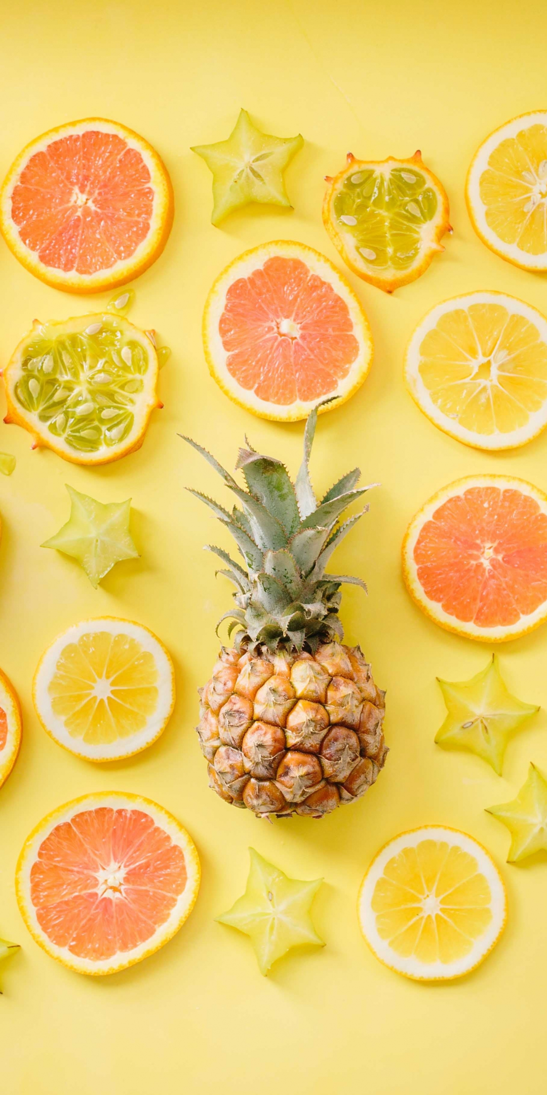 Citrus, lemon, pineapple, fruits, slices, 1080x2160 wallpaper
