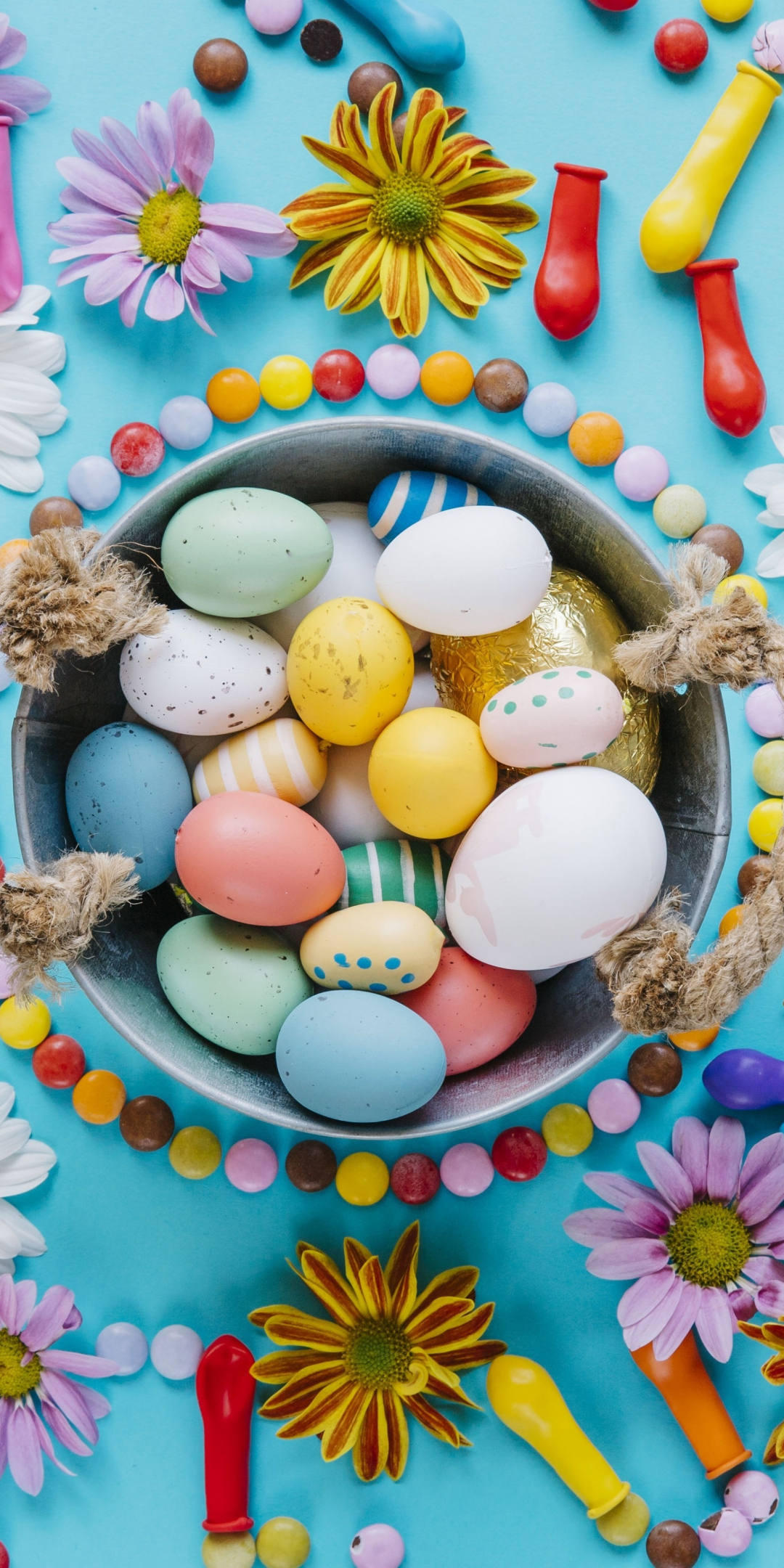 Easter, colored eggs, basket, decorative, 1080x2160 wallpaper
