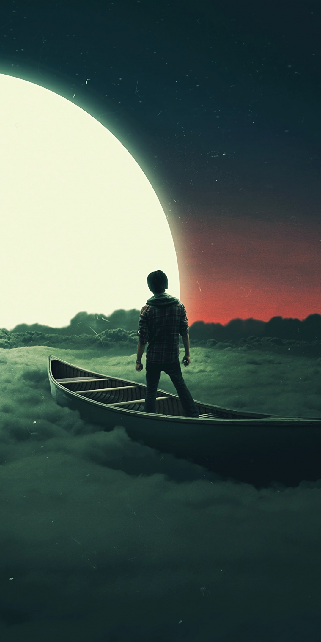 Sail to the moon, clouds, boat, art, 1080x2160 wallpaper