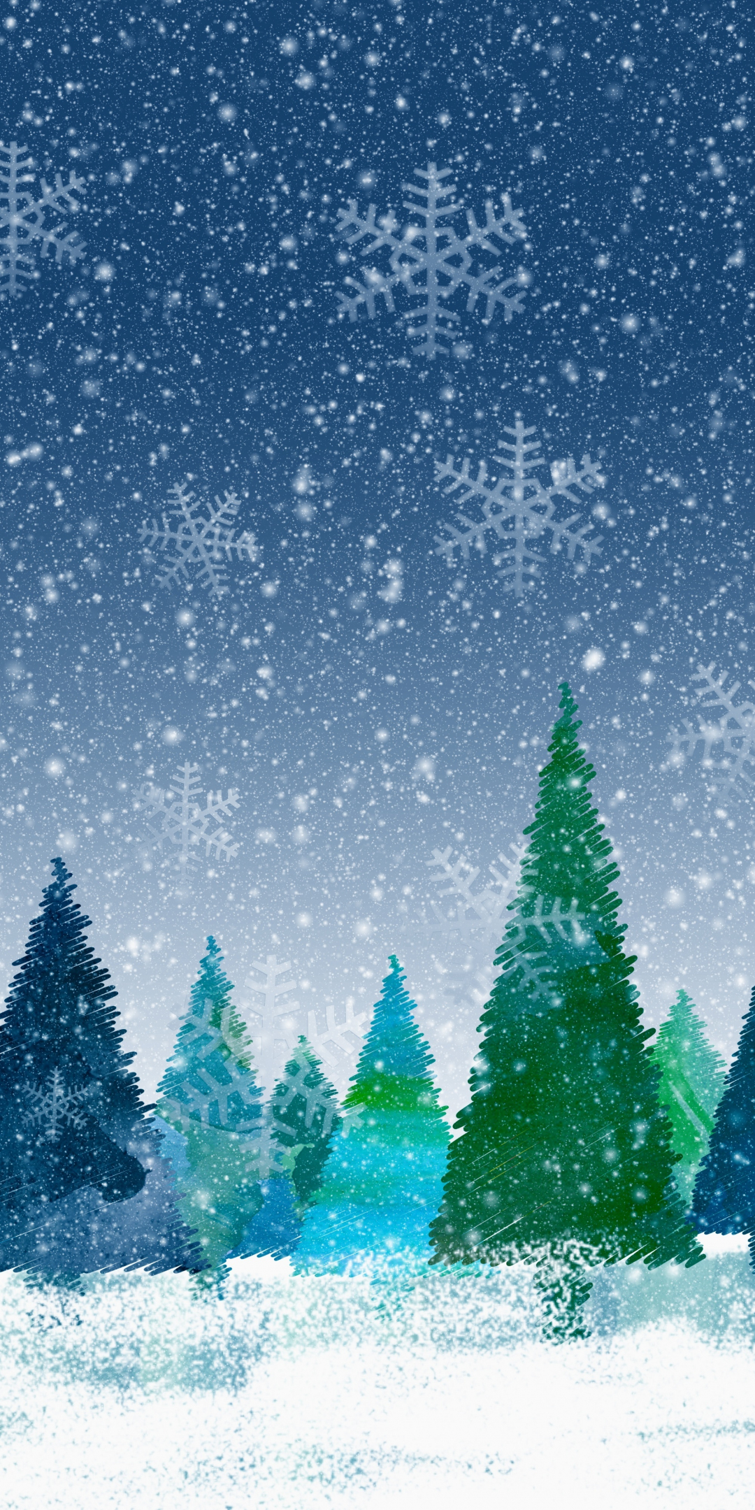 Christmas, decorations, trees, snowflakes, artwork, 1080x2160 wallpaper