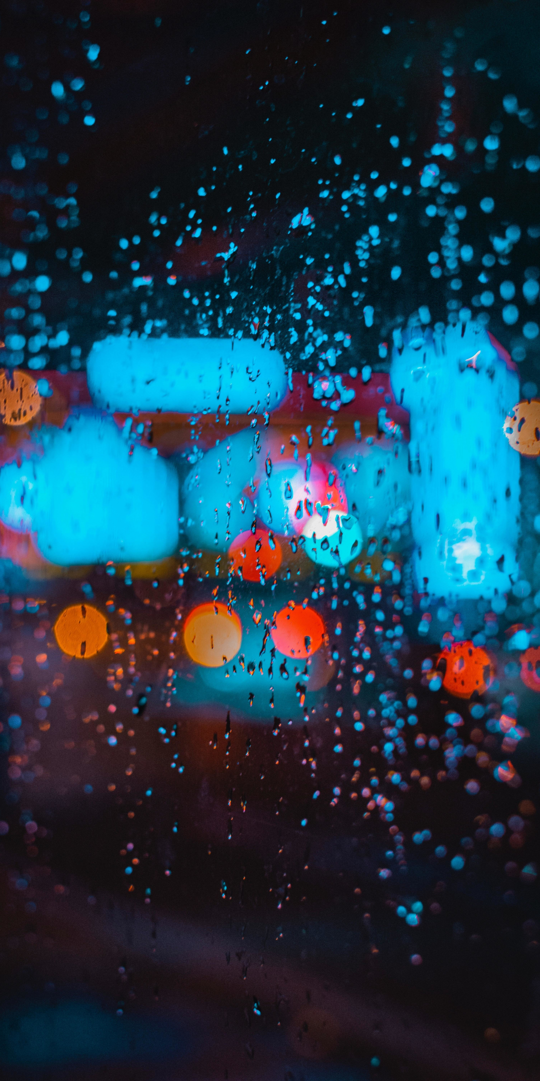 Bokeh, colorful, rain, drops, glass surface, 1080x2160 wallpaper