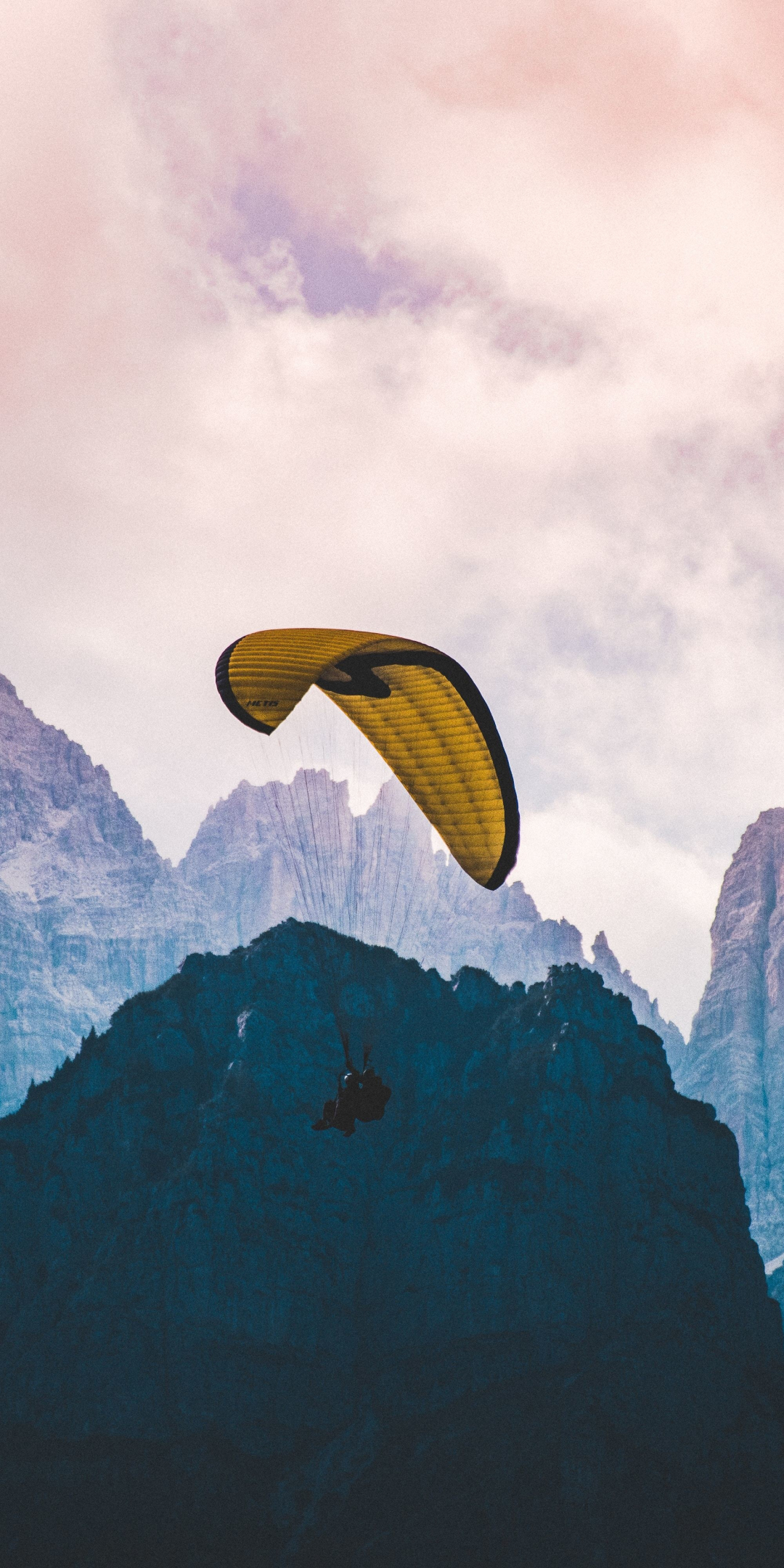 Sports, cliffs, clouds, mist, paragliding, 1080x2160 wallpaper