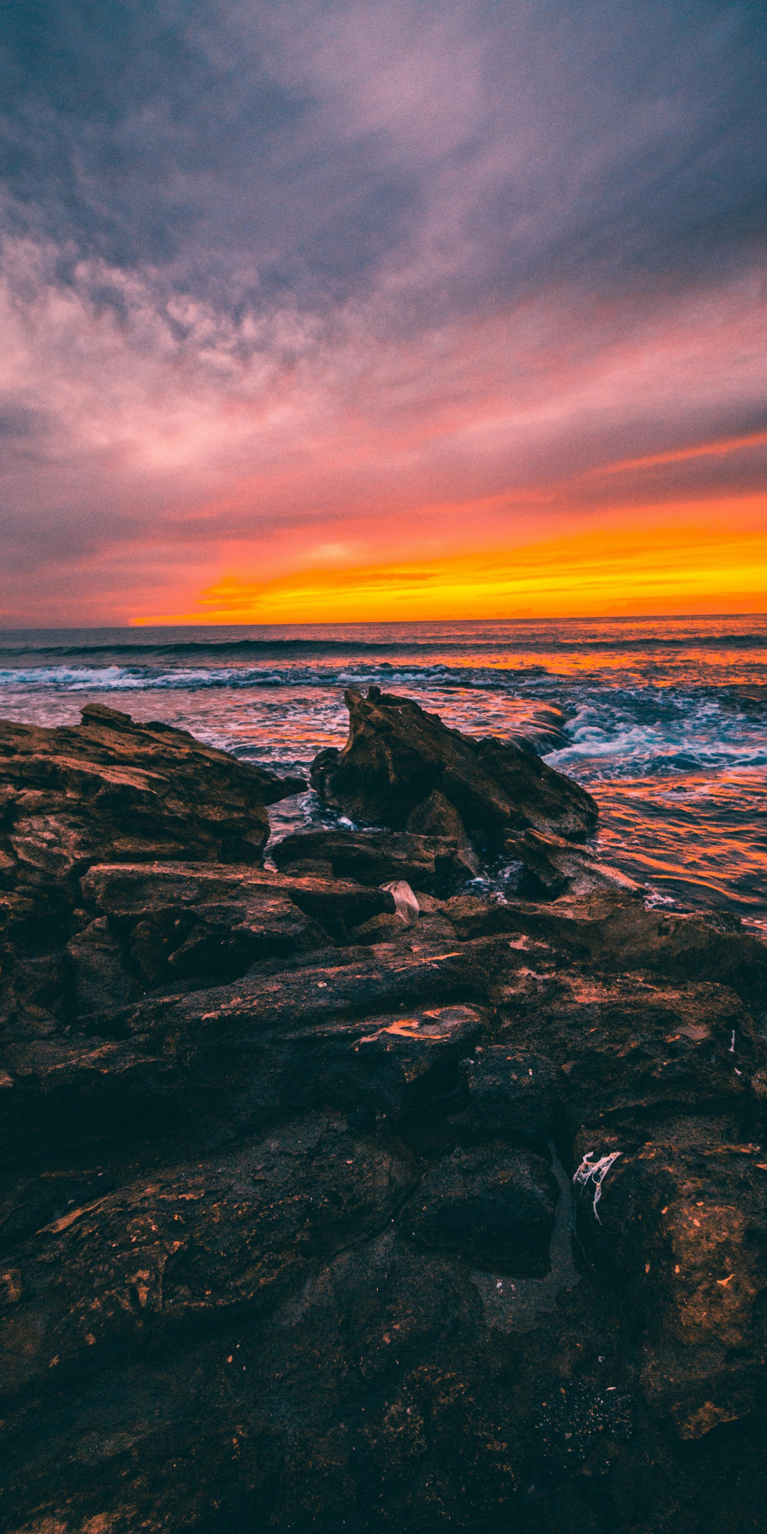 Rocks, coast, nature, sunset, 1080x2160 wallpaper