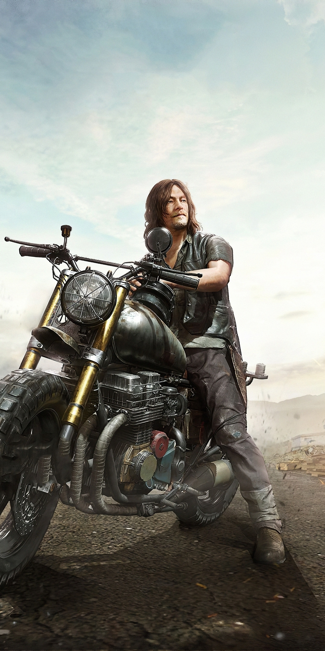 Daryl Dixon, PUBG mobile X, The Walking Dead, crossover, artwork, 1080x2160 wallpaper