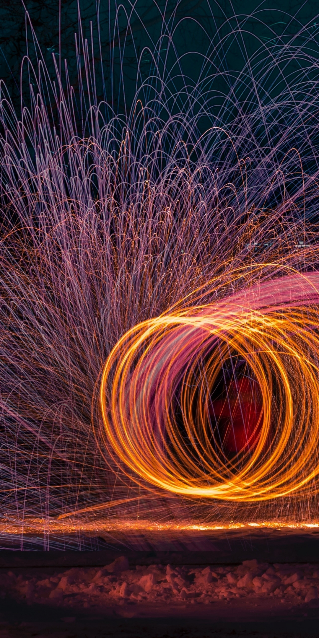 Fire juggling, night, fireworks, dark, 1080x2160 wallpaper