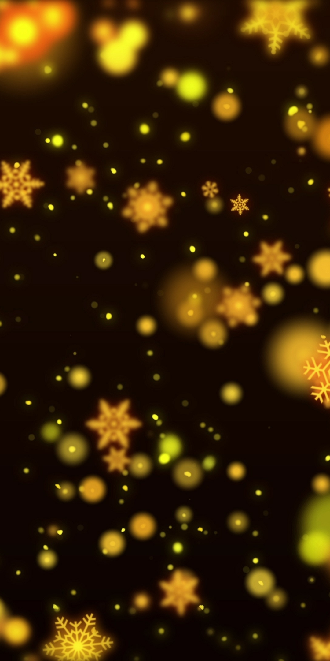 Yellow and golden, snowflakes, abstract, 1080x2160 wallpaper