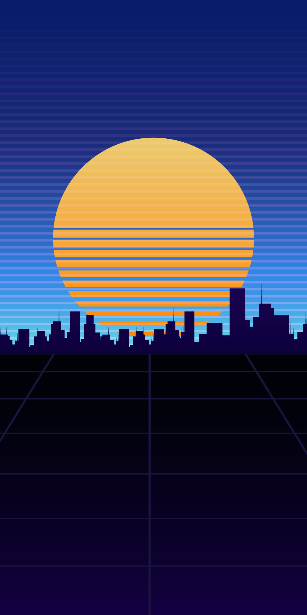City view, synthwave, moon, silhouette, 1080x2160 wallpaper
