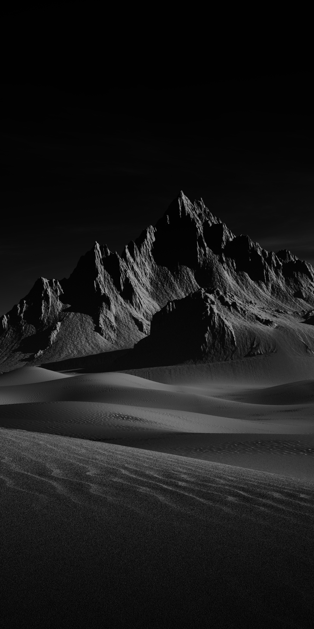 Desert mountains, landscape, sand dunes, dark, bw, 1080x2160 wallpaper