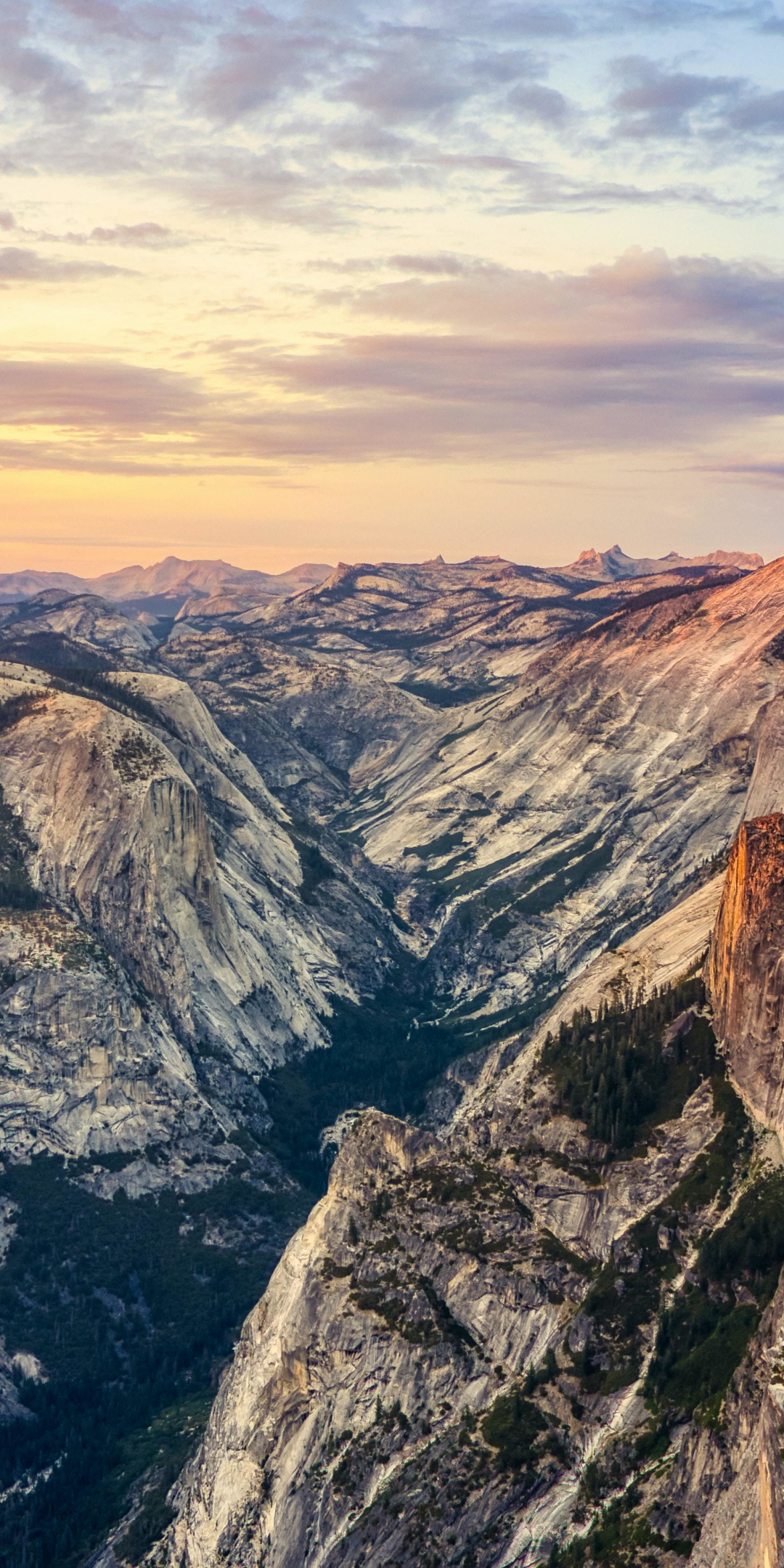 Sunset, rocks, mountains, Yosemite, peaks, 1080x2160 wallpaper