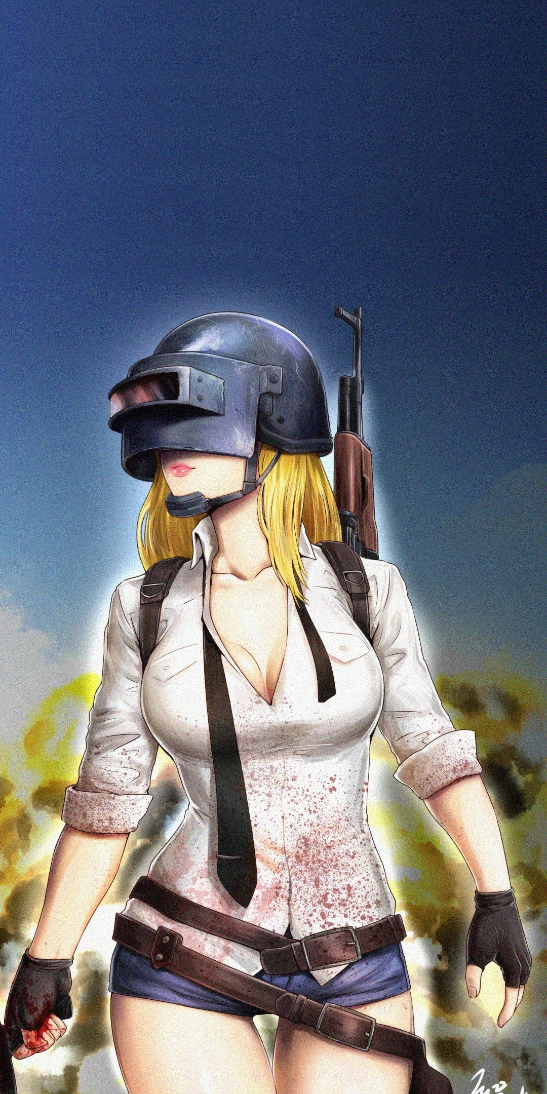 PUBG, video game, helmet girl, fan art, 1080x2160 wallpaper