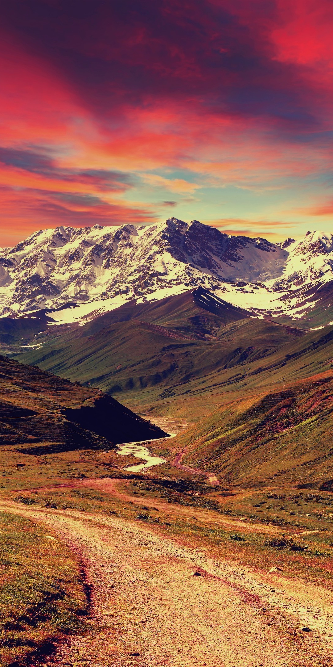 Mountains, sunset, landscape, 1080x2160 wallpaper