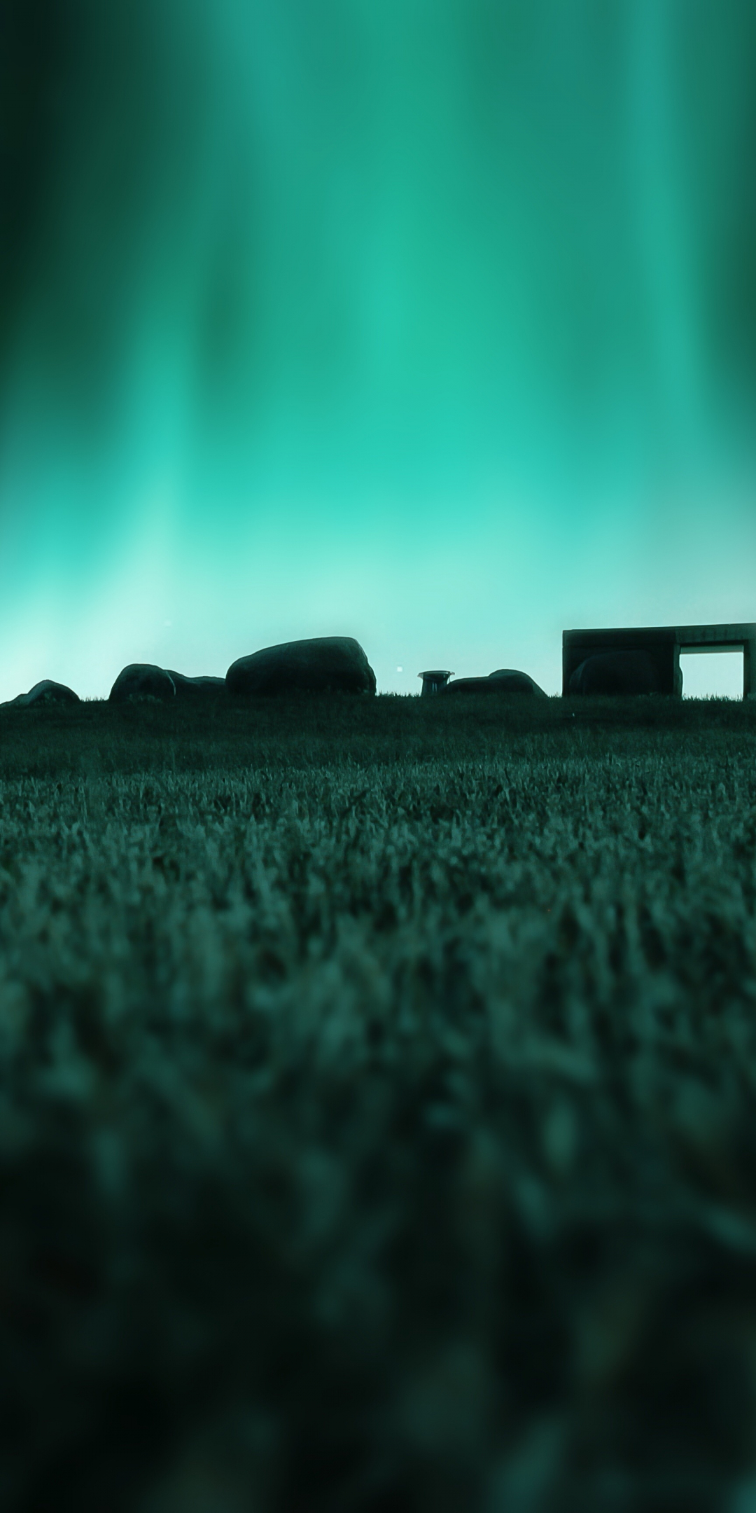 Farm, landscape, night, Northern Lights, 1080x2160 wallpaper