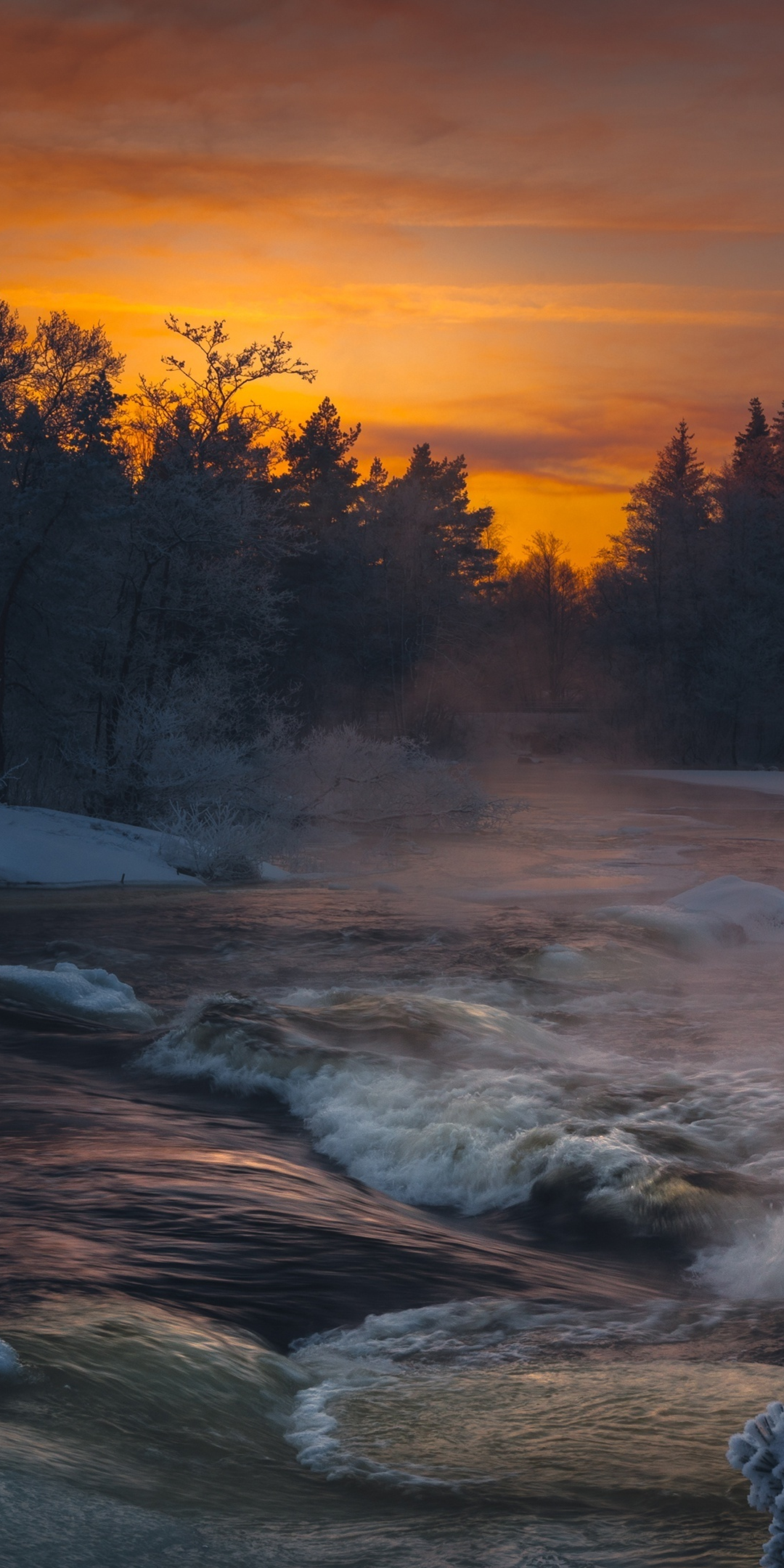 River, water current, nature, flow, sunset, 1080x2160 wallpaper