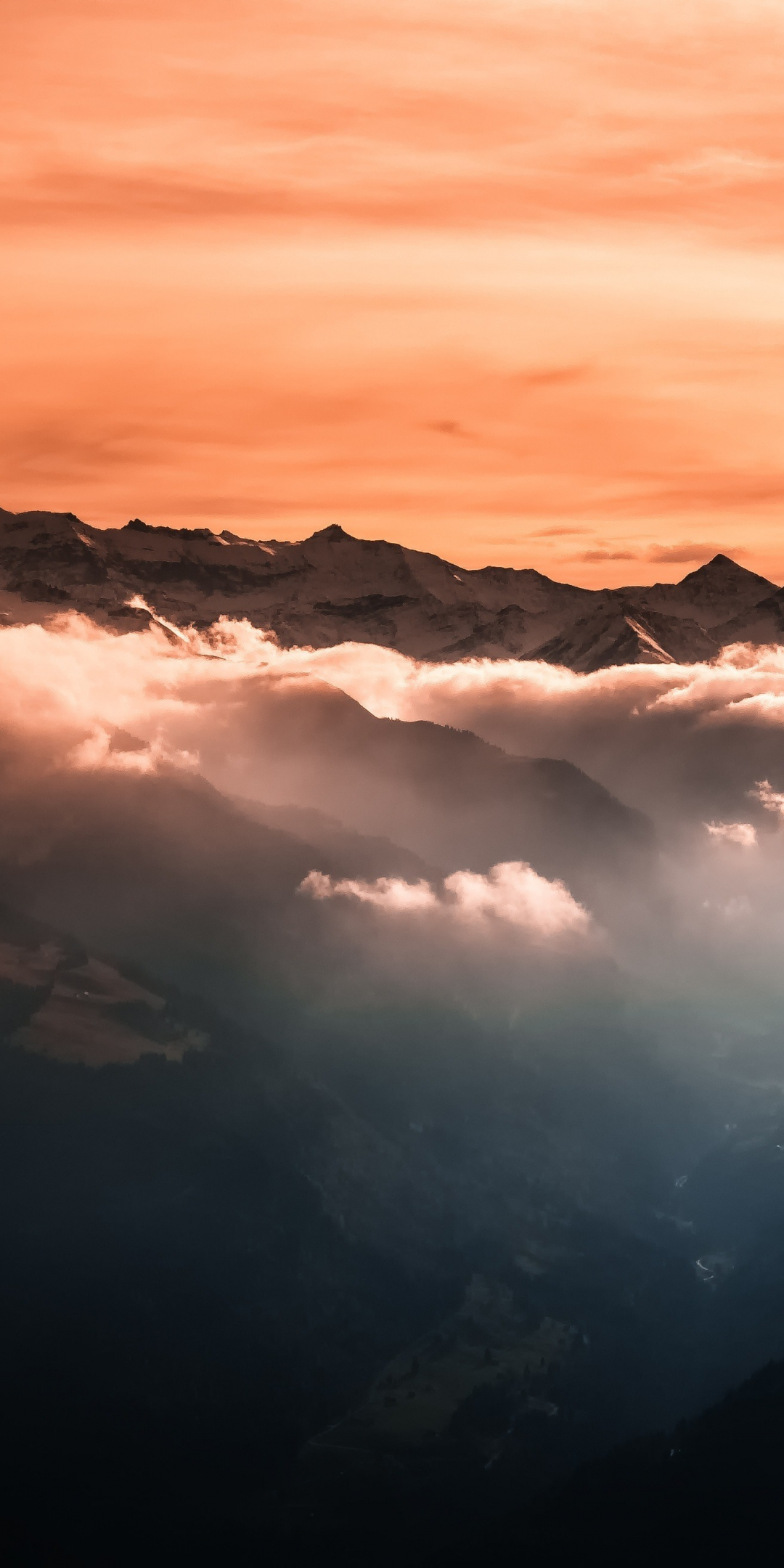 Mountains, clouds, nature, yellow sky, 1080x2160 wallpaper