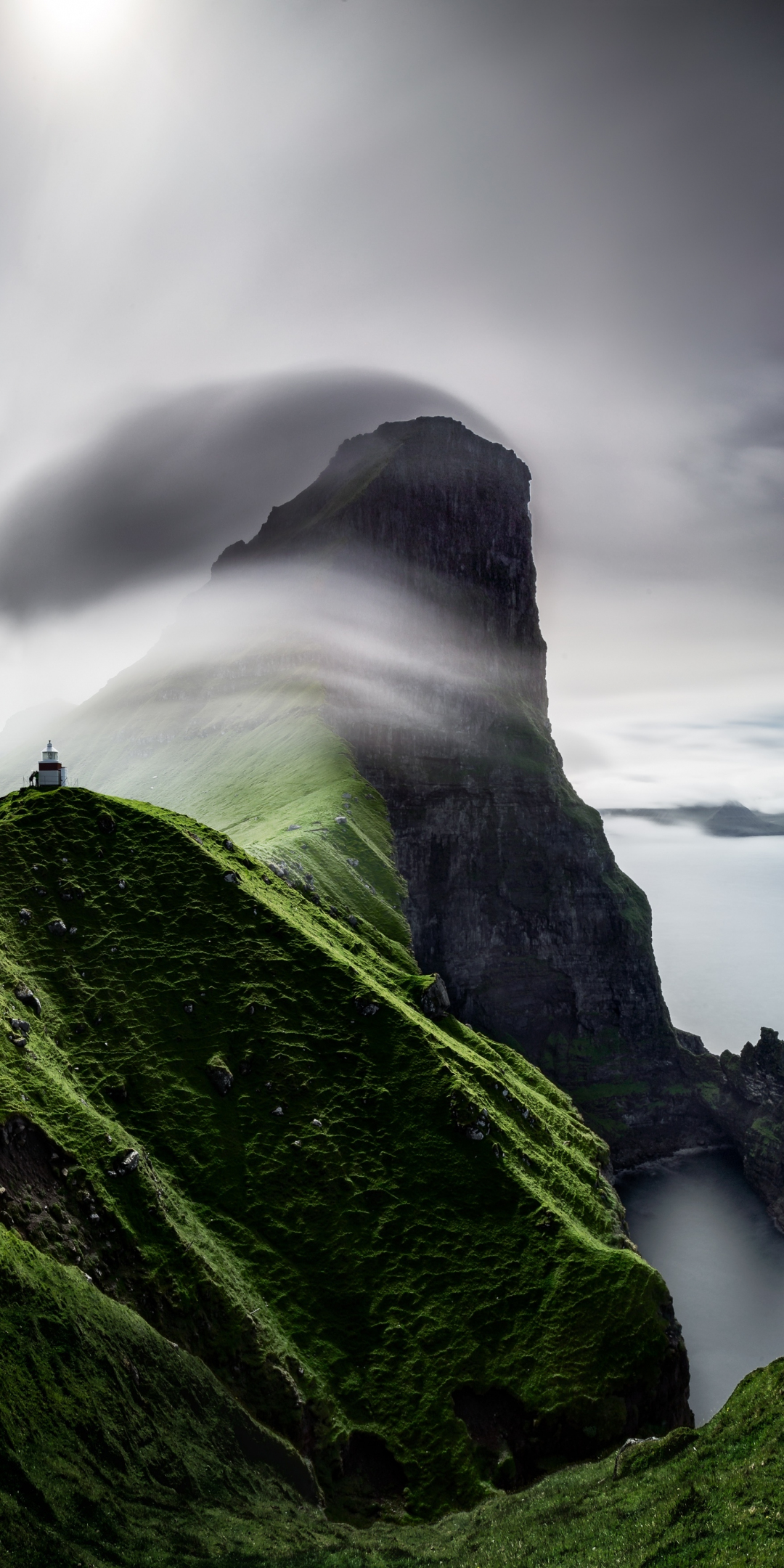 Coast, Faroe Islands, Lighthouse, mountain cliff, 1080x2160 wallpaper