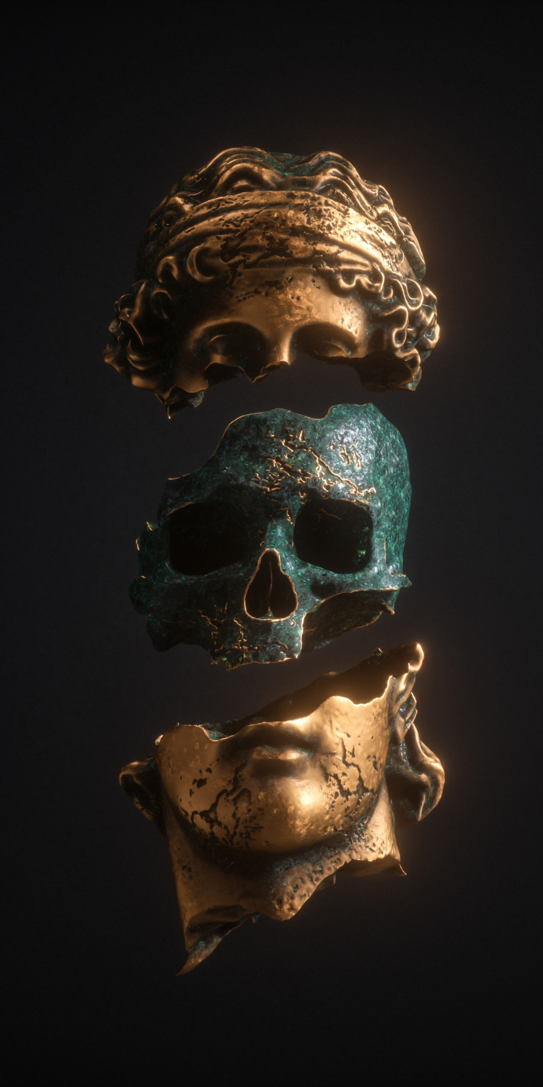 Skull inside statue, art, 1080x2160 wallpaper