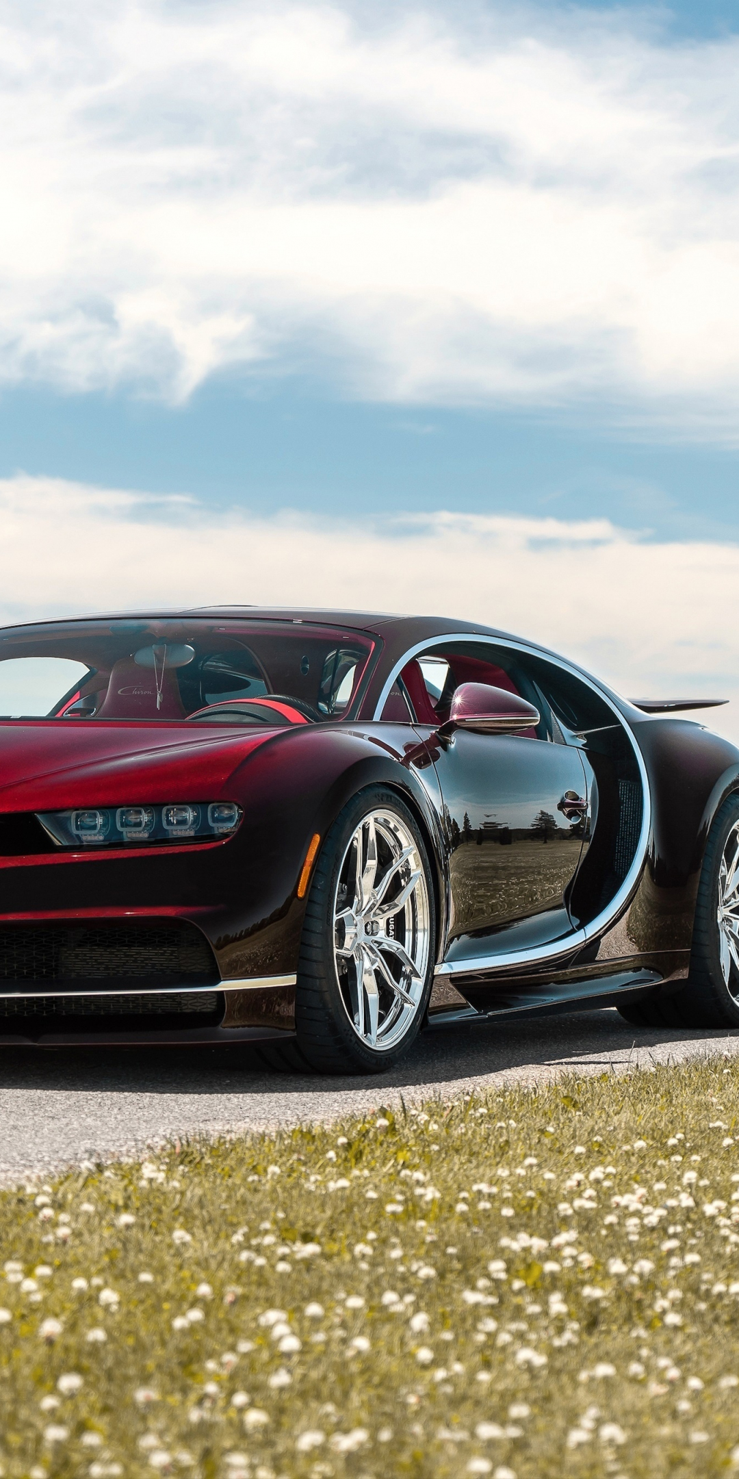 Luxury car, red, Bugatti Chiron, 1080x2160 wallpaper