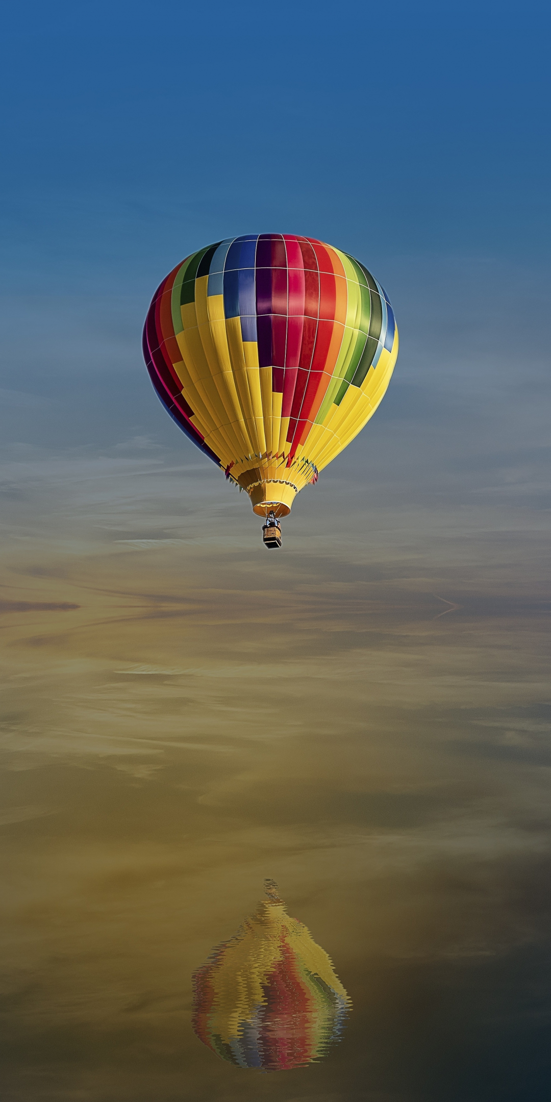 Fantasy, hot air balloon, sky, lake, reflections, 1080x2160 wallpaper