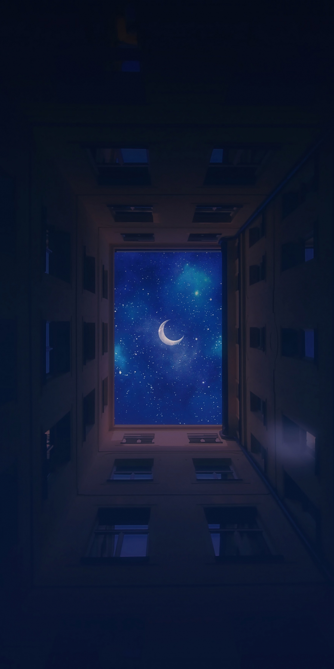 Buildings, moon, night, 1080x2160 wallpaper
