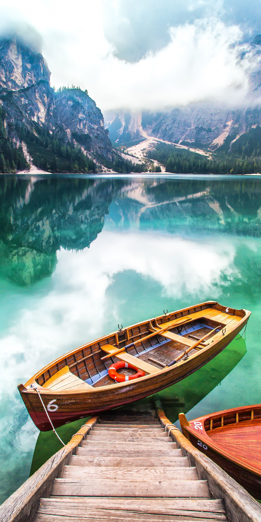 Pier, boat, lake, mountains, nature, 1080x2160 wallpaper