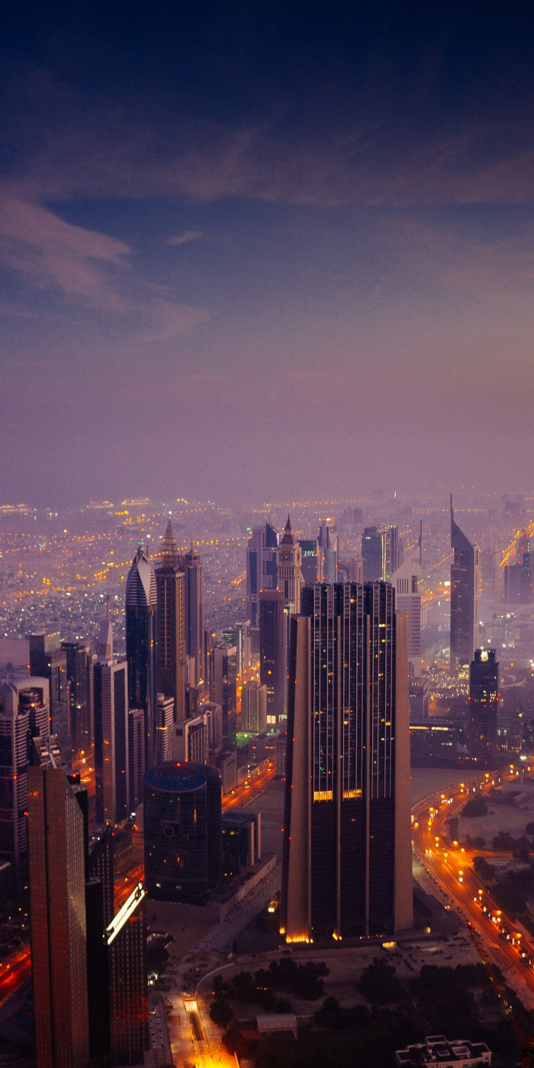 Cityscape, Dubai at night, buildings, sky, aerial view, 1080x2160 wallpaper