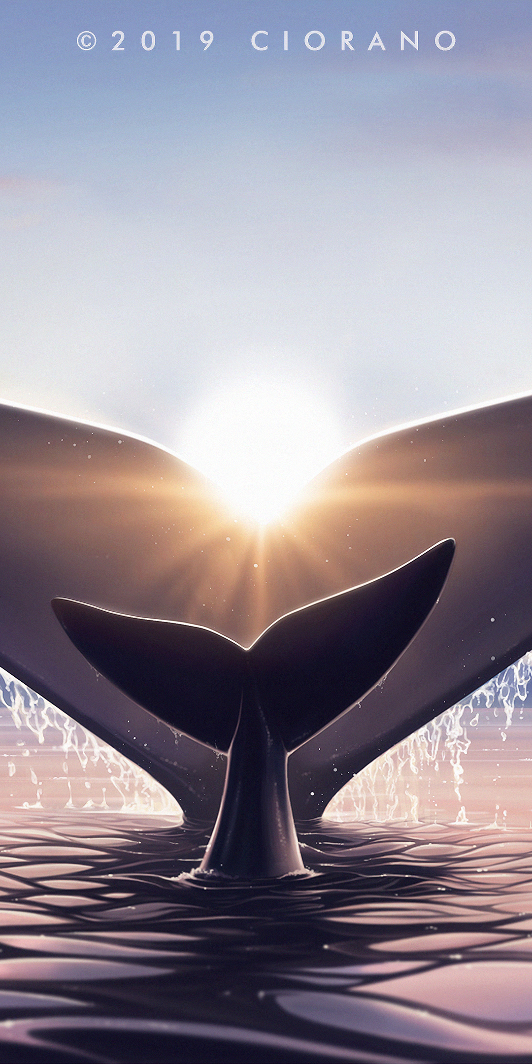 Ocean's family, whale fish and baby fish, twilight, 1080x2160 wallpaper