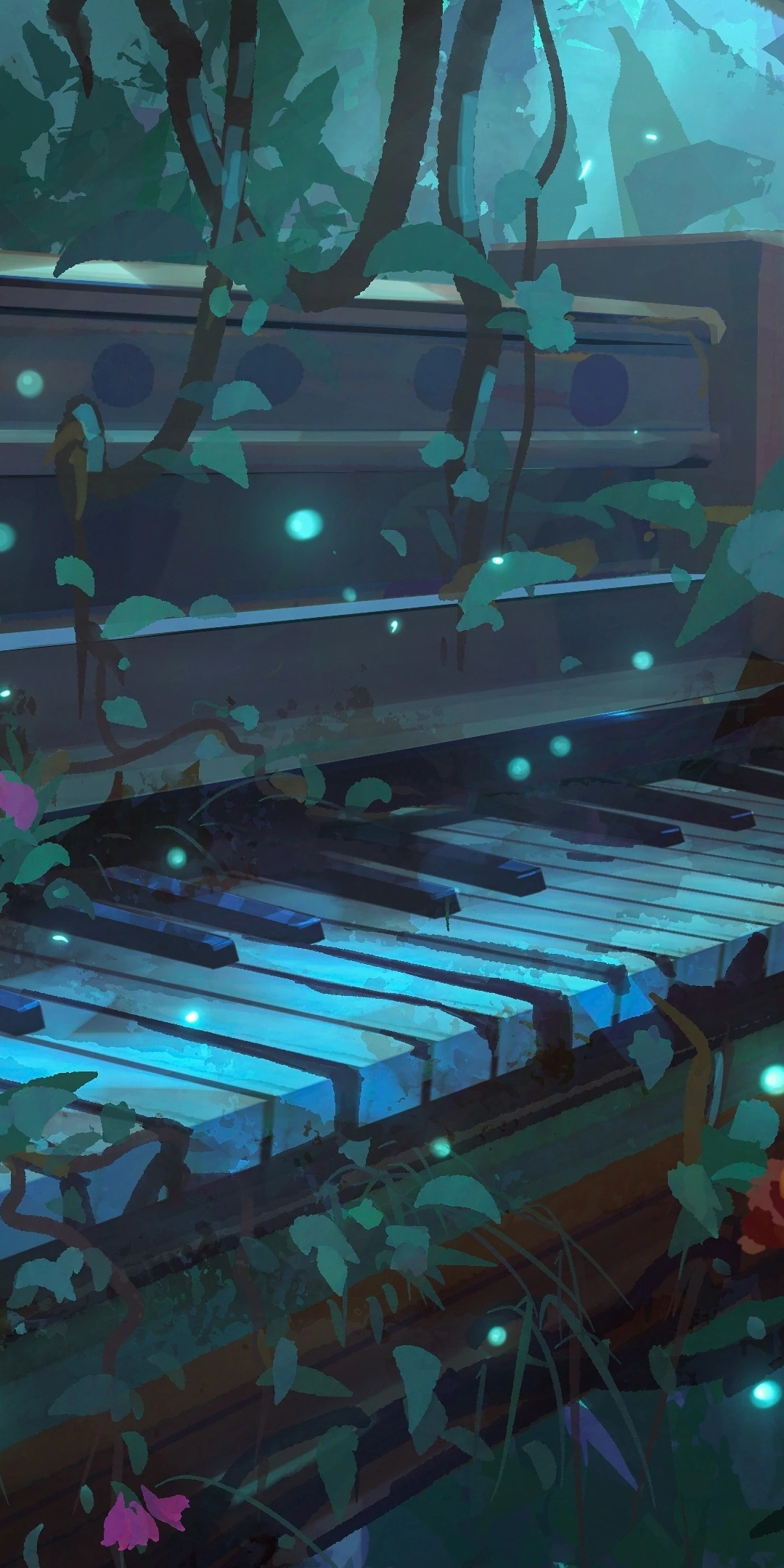 Abandoned piano, anime, 1080x2160 wallpaper