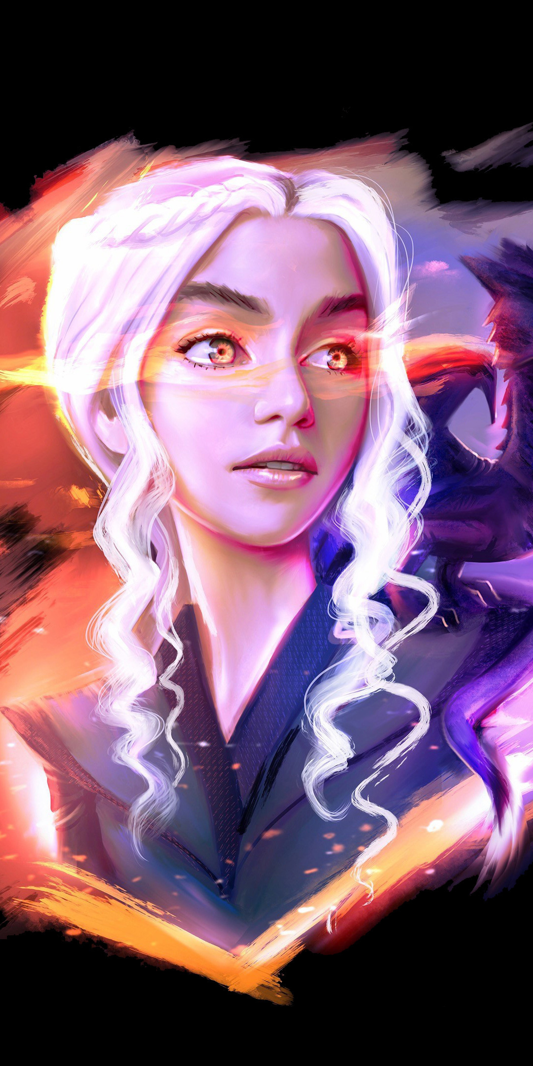 Daenerys Targaryen and dragon, game of thrones, fan art, 1080x2160 wallpaper