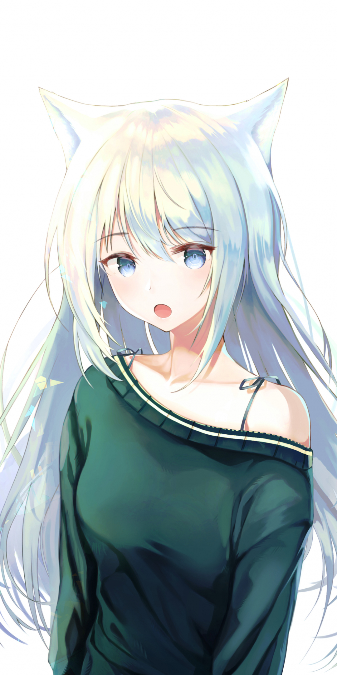 White hair, curious, hangover, anime girl, blue eyes, 1080x2160 wallpaper