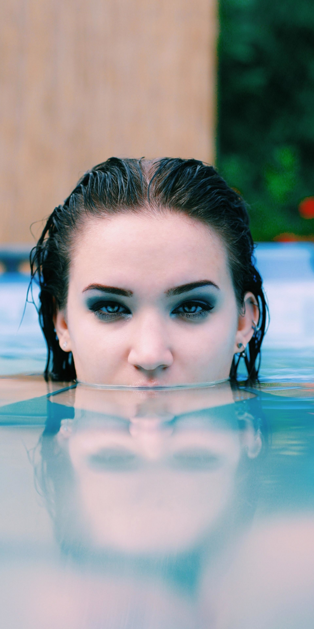 Girl in pool, pretty, brunette, 1080x2160 wallpaper