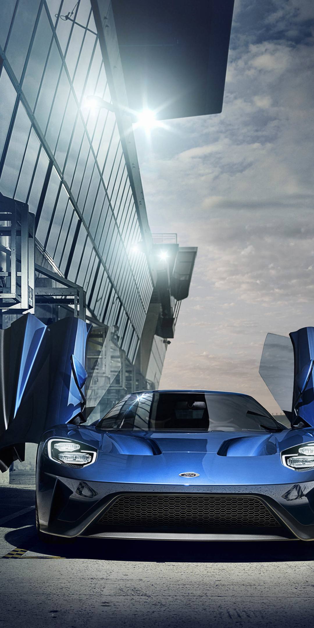 Ford GT, front, blue, sports car, 1080x2160 wallpaper