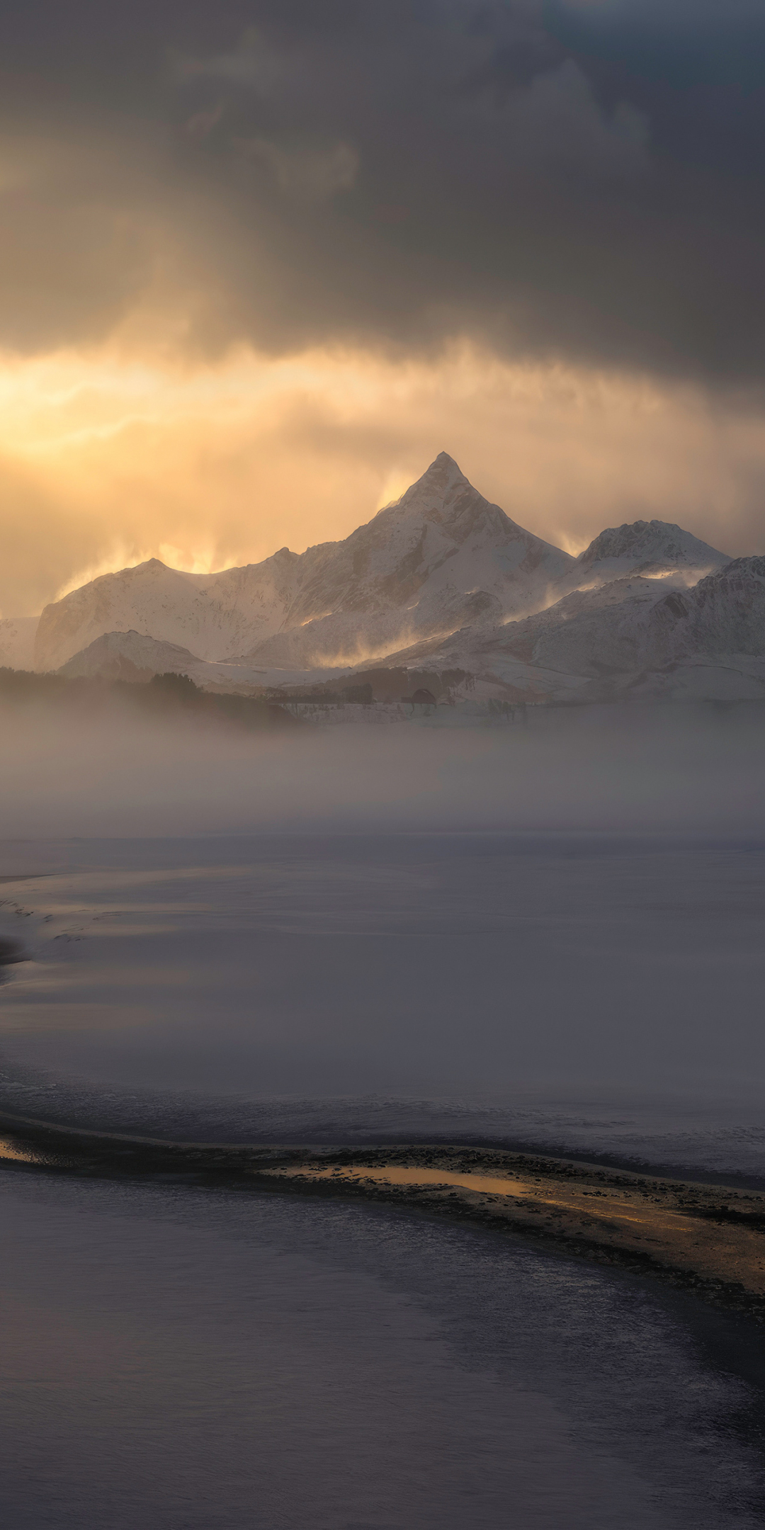 Snowy winter, morning, landscape, glacier, 1080x2160 wallpaper