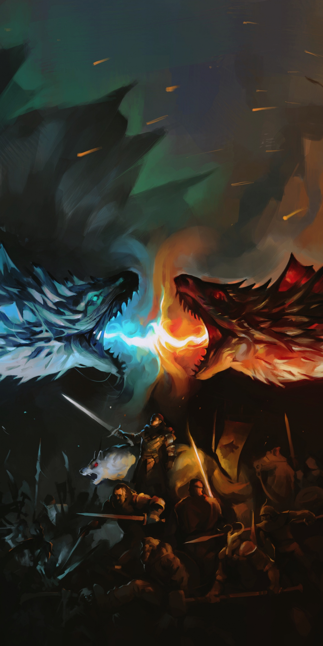 Game of thrones, tv series, dragons' fight, fan art, 1080x2160 wallpaper