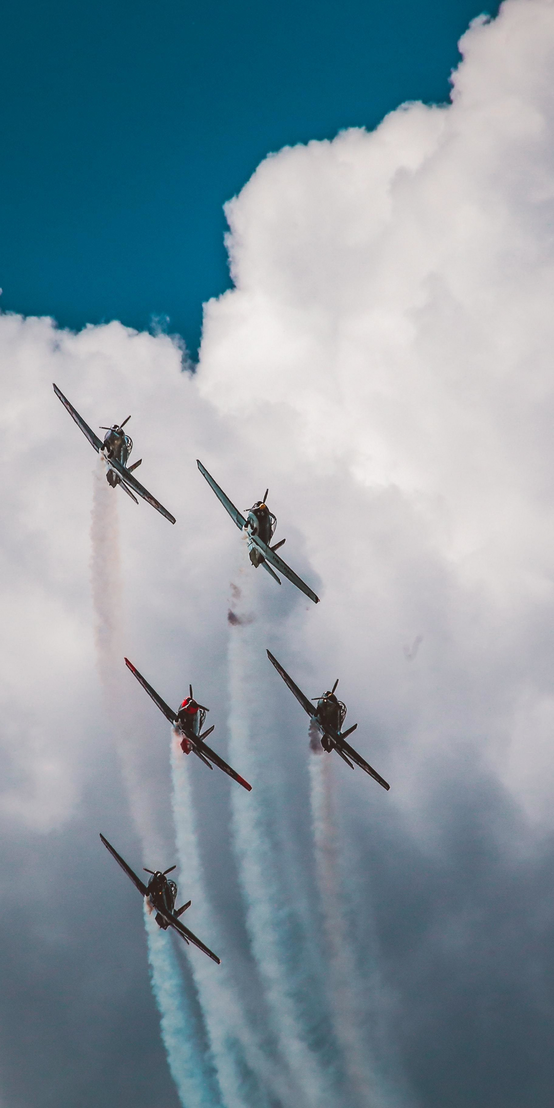 Airshow, clouds, white, sky, aircraft, 1080x2160 wallpaper