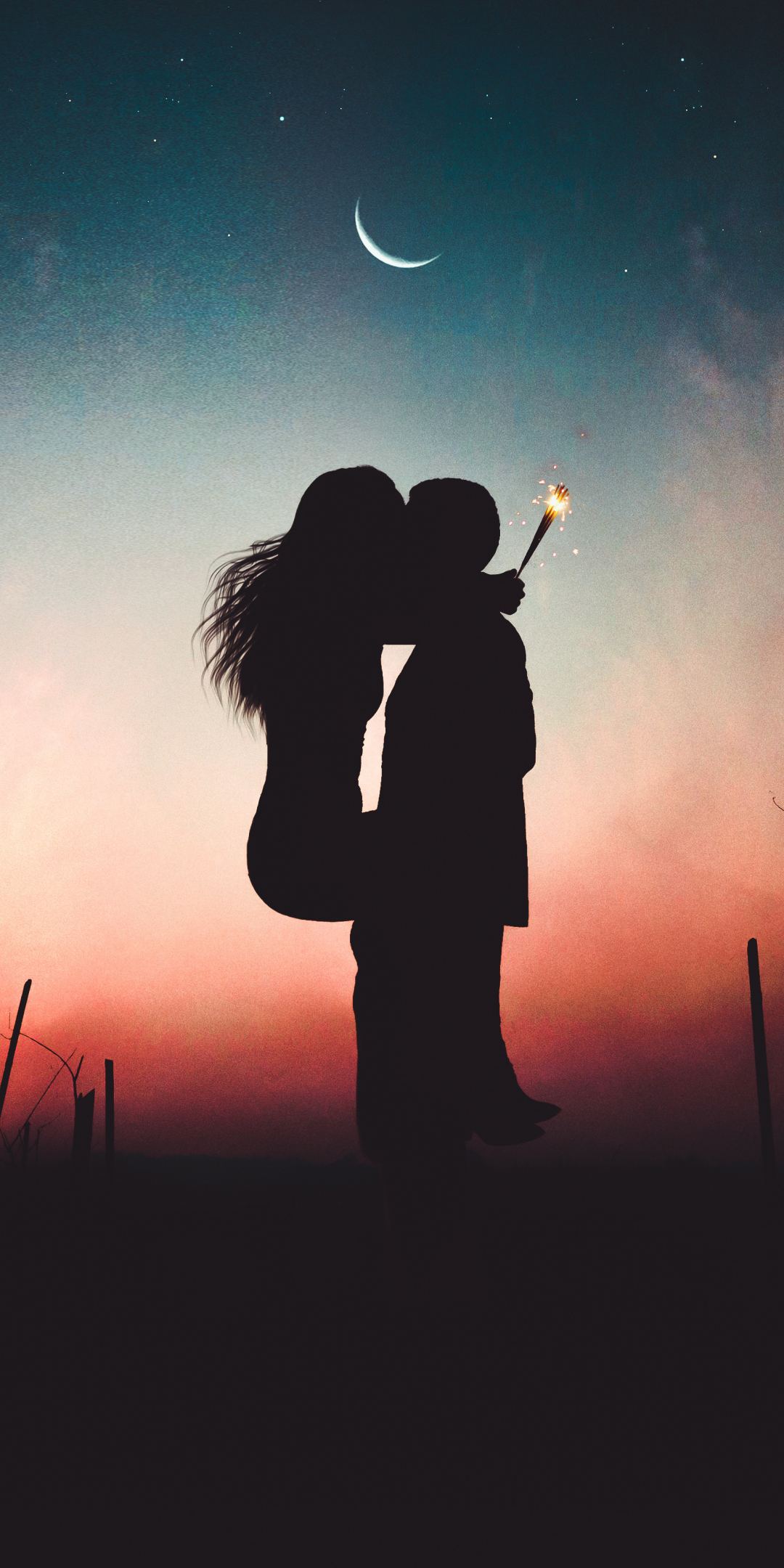 Couple, lovers, kiss, romance, sunset, 1080x2160 wallpaper