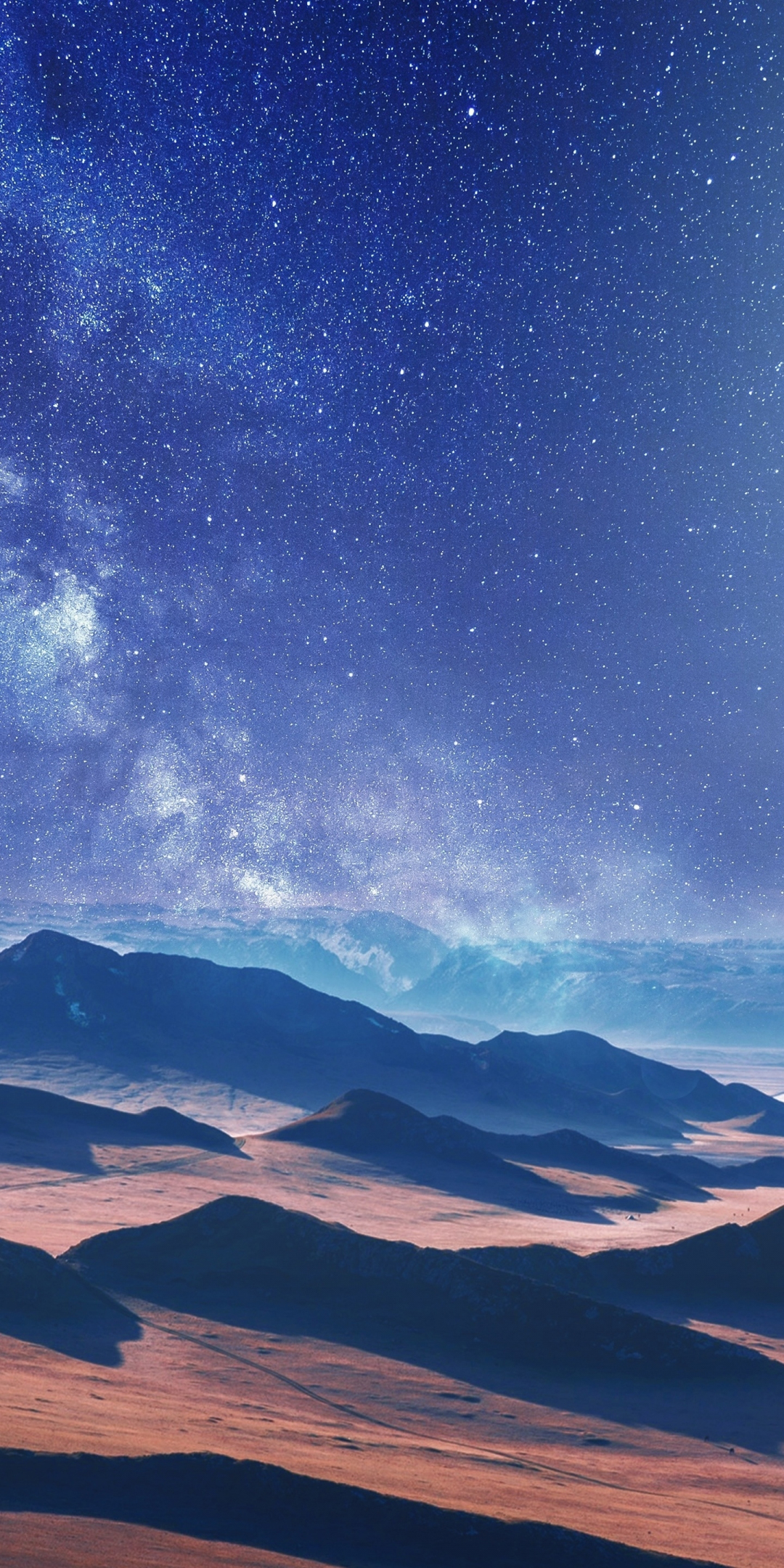 Moon, desert, milky way, landscape, 1080x2160 wallpaper