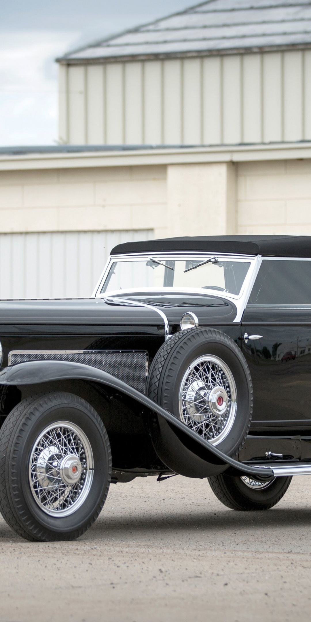 Black, 1933 Duesenberg Model SJ, classic car, 1080x2160 wallpaper