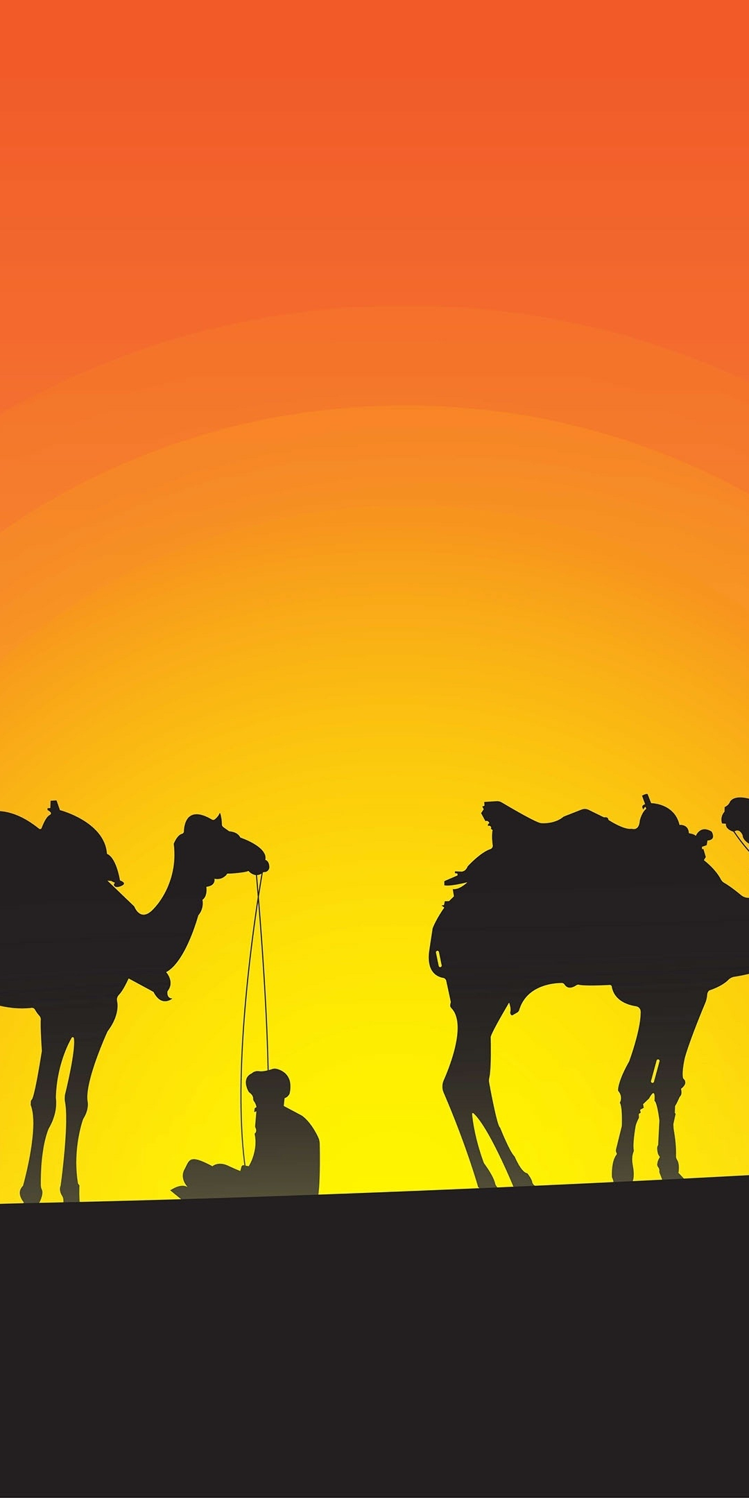 Camels, sunset, silhouette, desert, minimal, 1080x2160 wallpaper