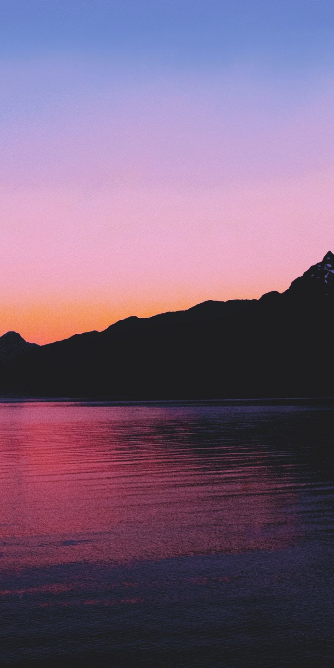 Silhouette, mountains, coast, sea, sunset, 1080x2160 wallpaper