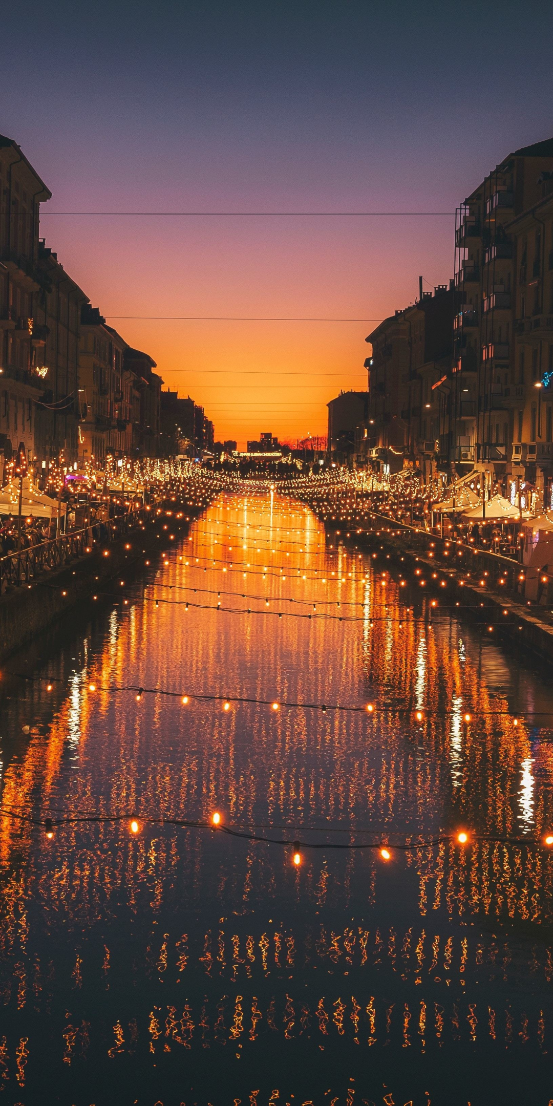 Milan, city, river, night, lights, celebrations, 1080x2160 wallpaper
