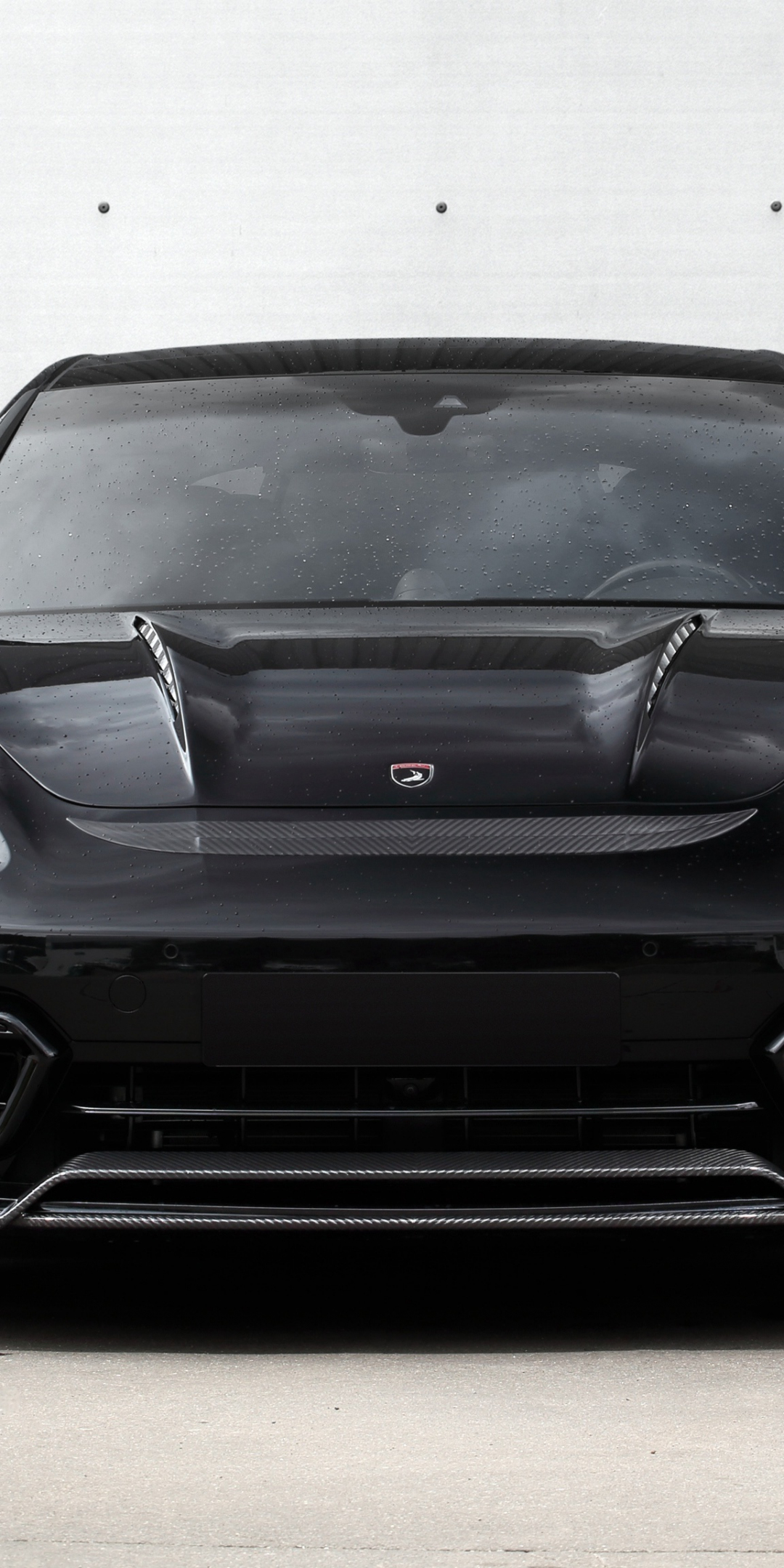 Front, sports car, Porsche Panamera, black, 1080x2160 wallpaper