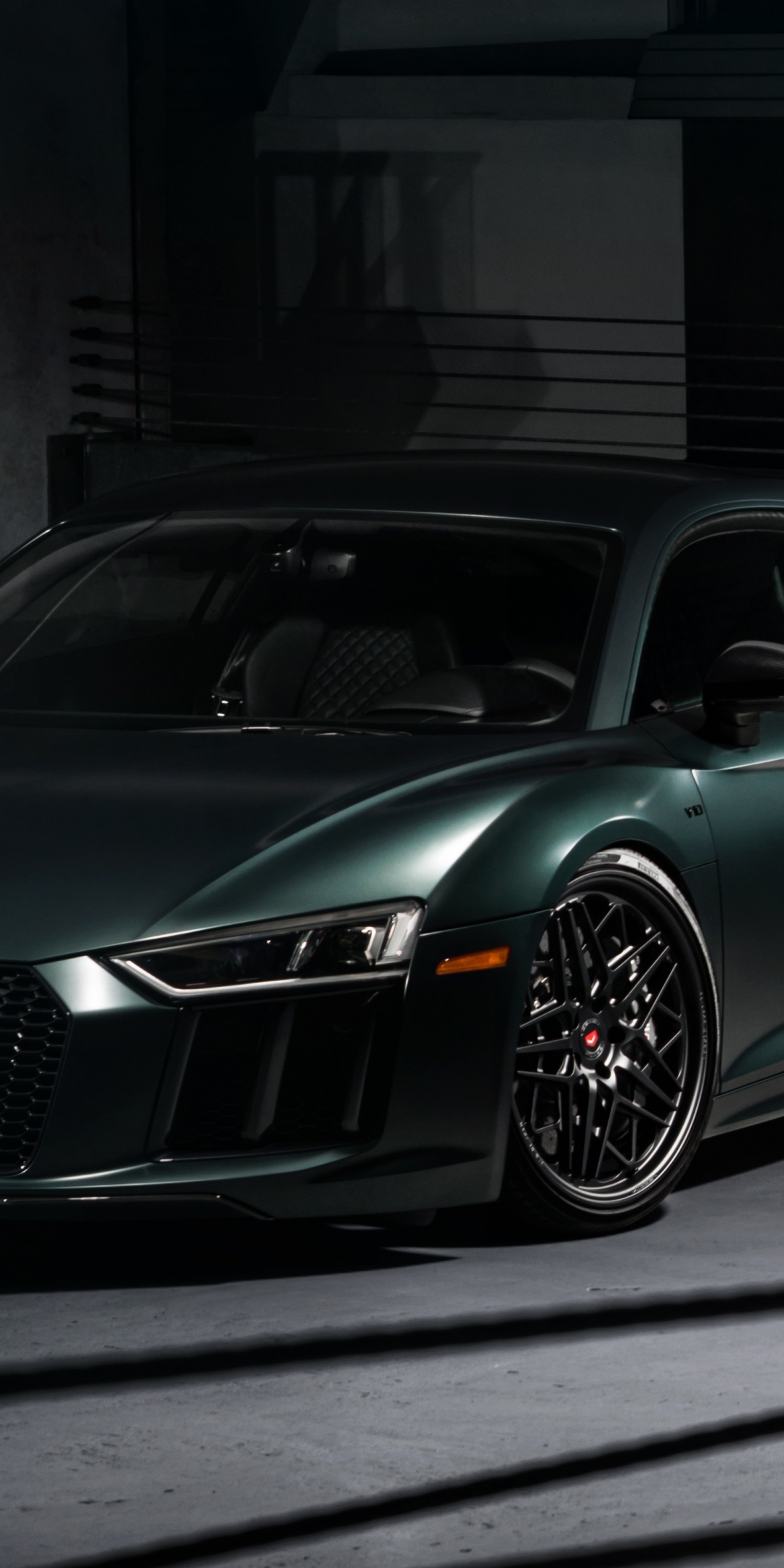Basement, dark green, Audi R8, 1080x2160 wallpaper