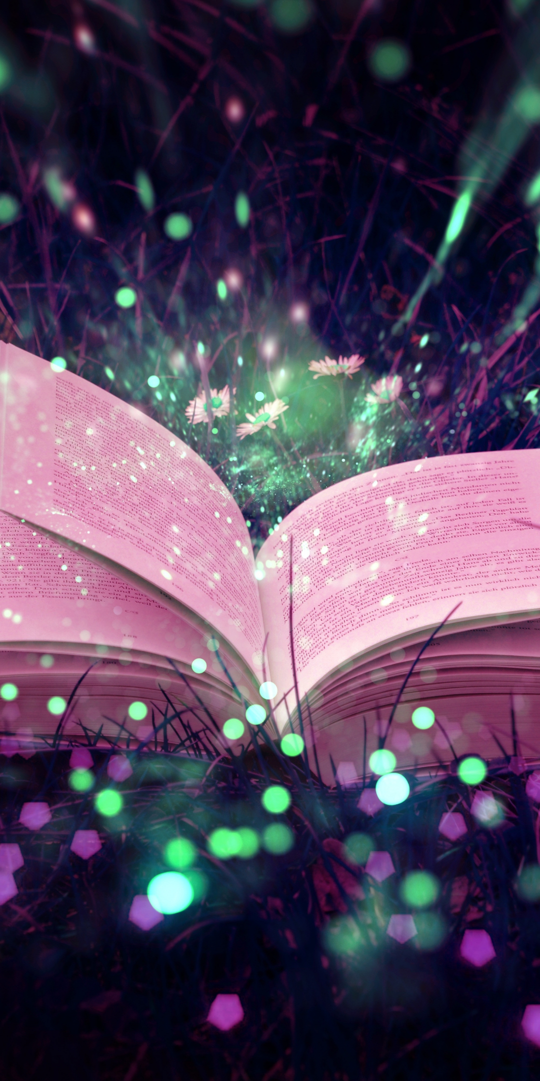 Book, magical lights, bokeh, 1080x2160 wallpaper