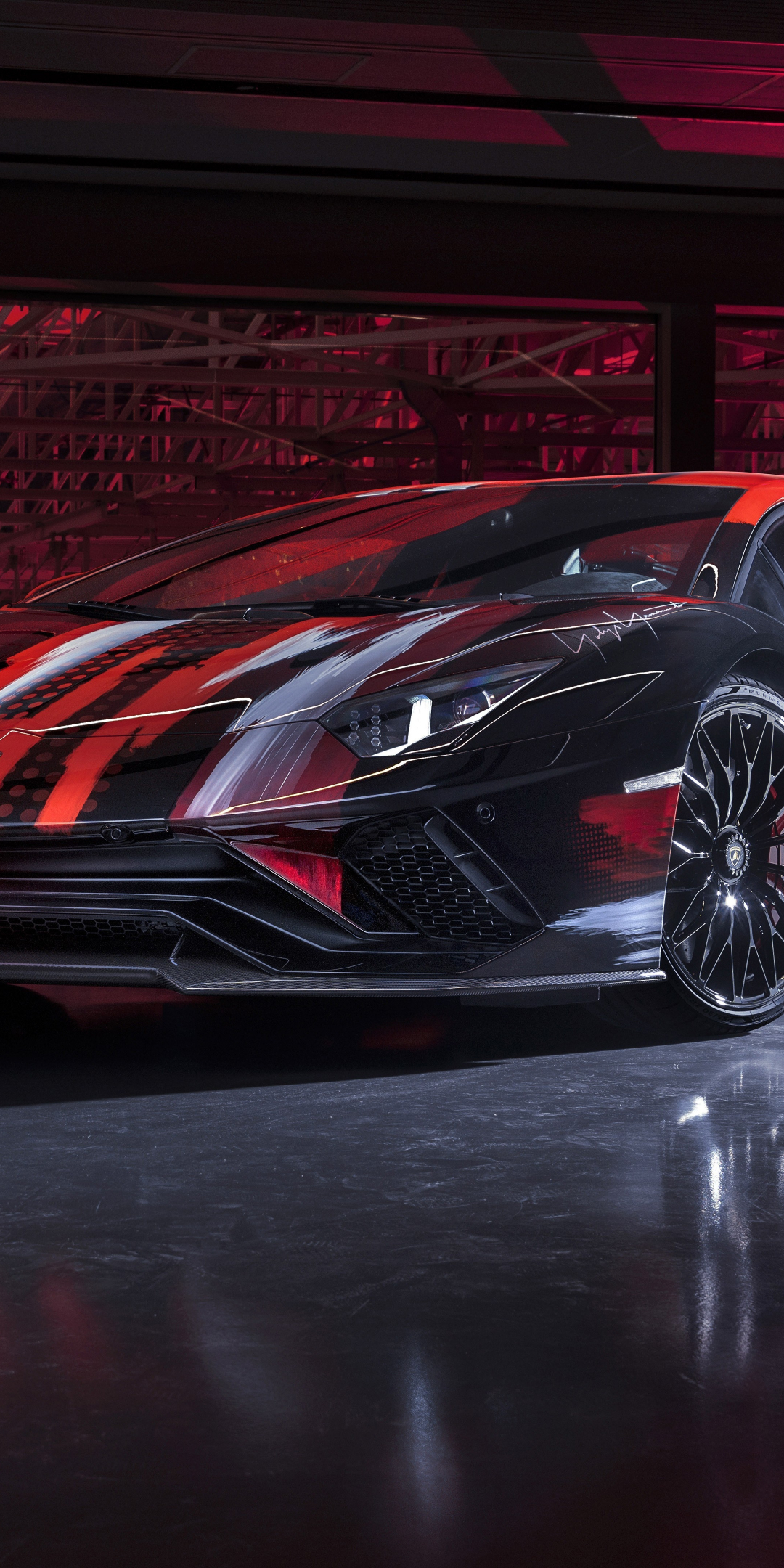 2021 Lamborghini Aventador S, sportcar, black-red, 1080x2160 wallpaper
