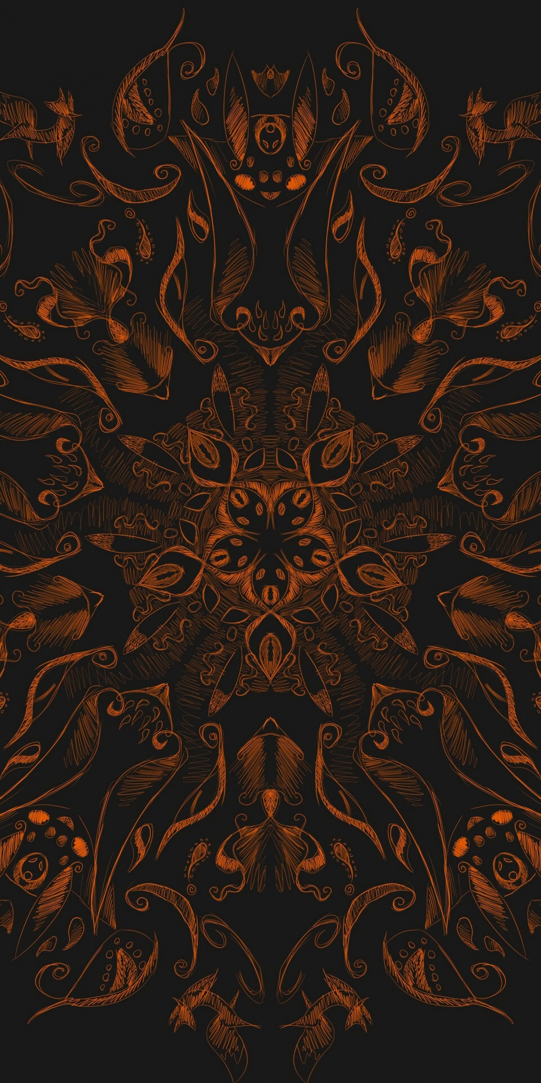 Orange pattern, fractal, mandala pattern, abstract, 1080x2160 wallpaper