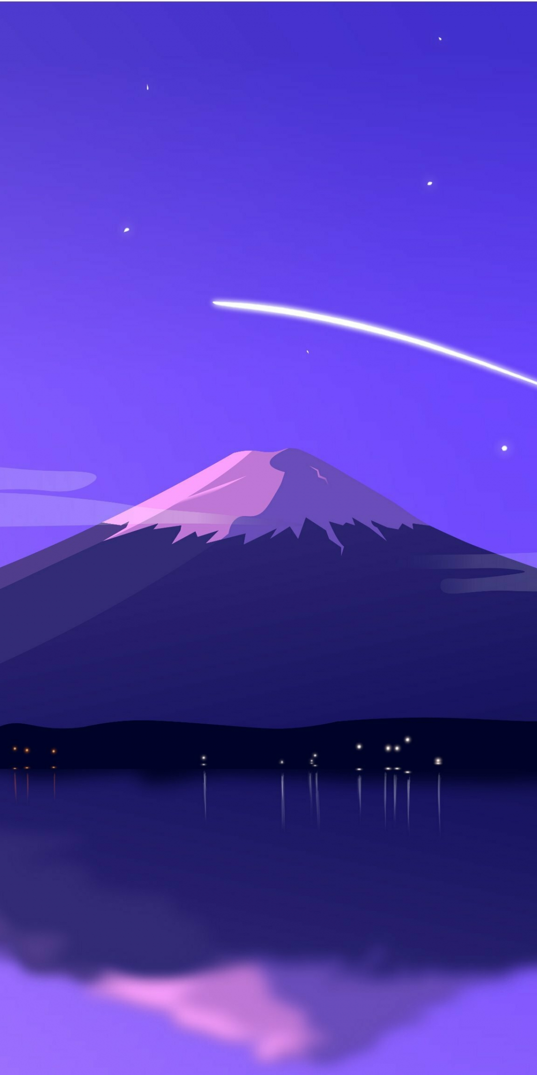 Mount Fuji, minimal, lake at night, art, 1080x2160 wallpaper